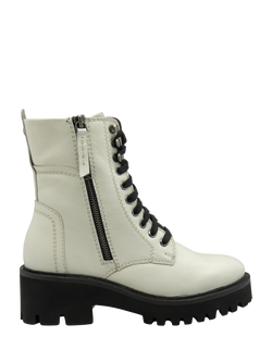 Ravel Leith Leather Lace Up Biker Boots, Oatmilk