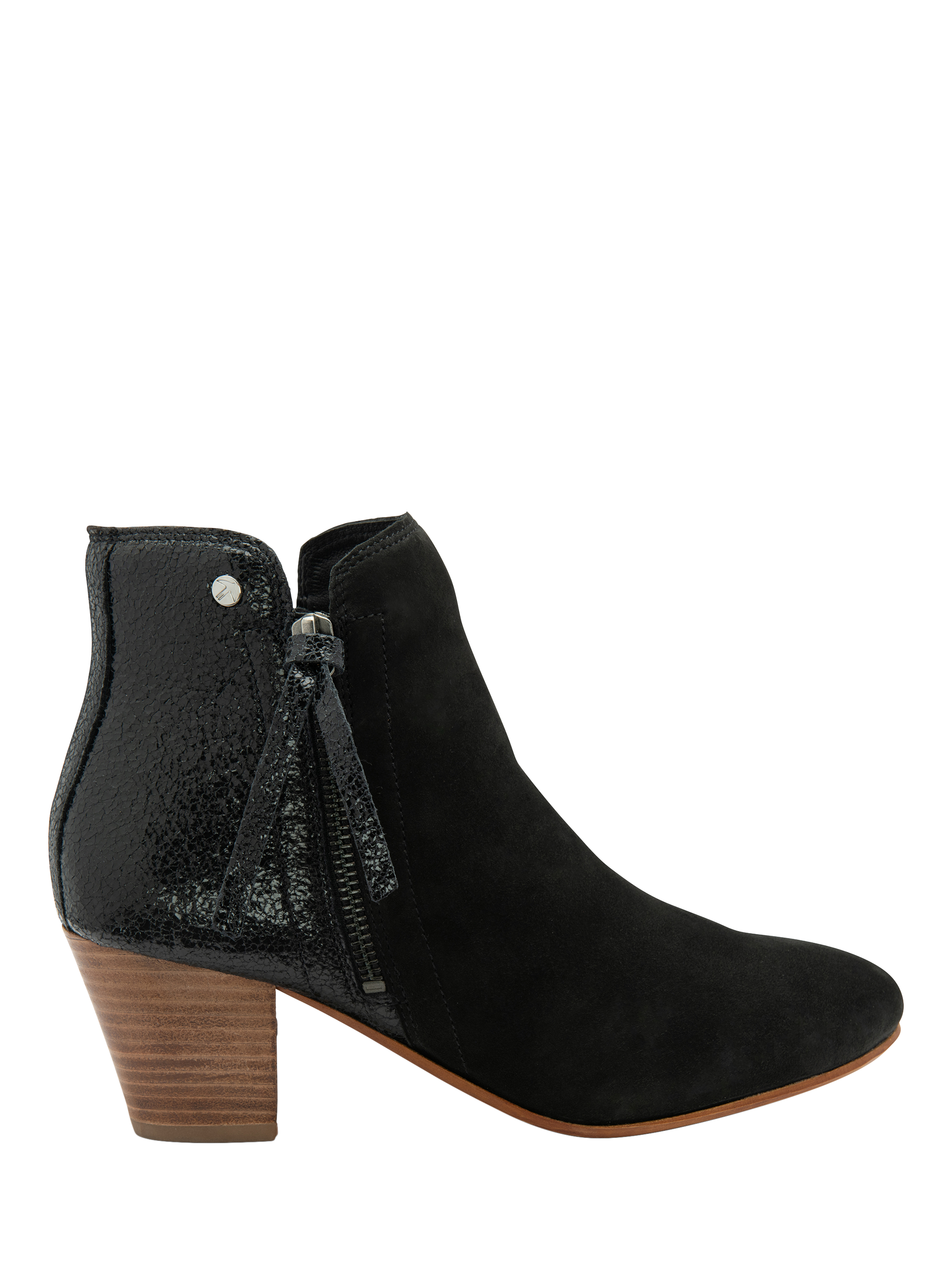 Product image 1 of 4, which shows Ravel Tay Suede Stacked Heeled Ankle Boots, Black, 3