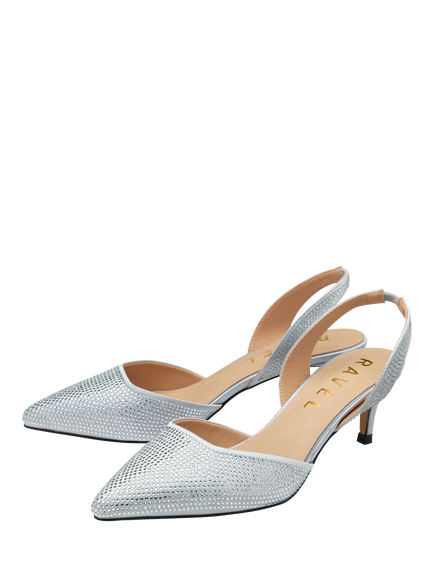 Ravel Mallow Slingback Kitten Heel Court Shoes, Silver - view 2, Silver