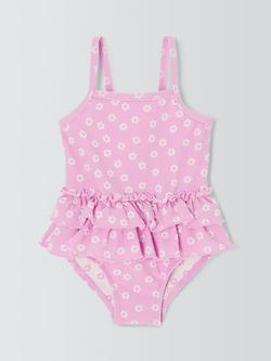 John Lewis Baby Floral Ruffle Swimsuit, Pink, Pink