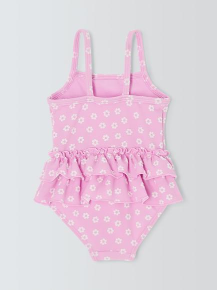 John Lewis Baby Floral Ruffle Textured Swimsuit, Pink - view 2, Pink