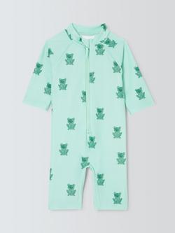 John Lewis Baby Frogs Sunpro Swimsuit, Green, Green