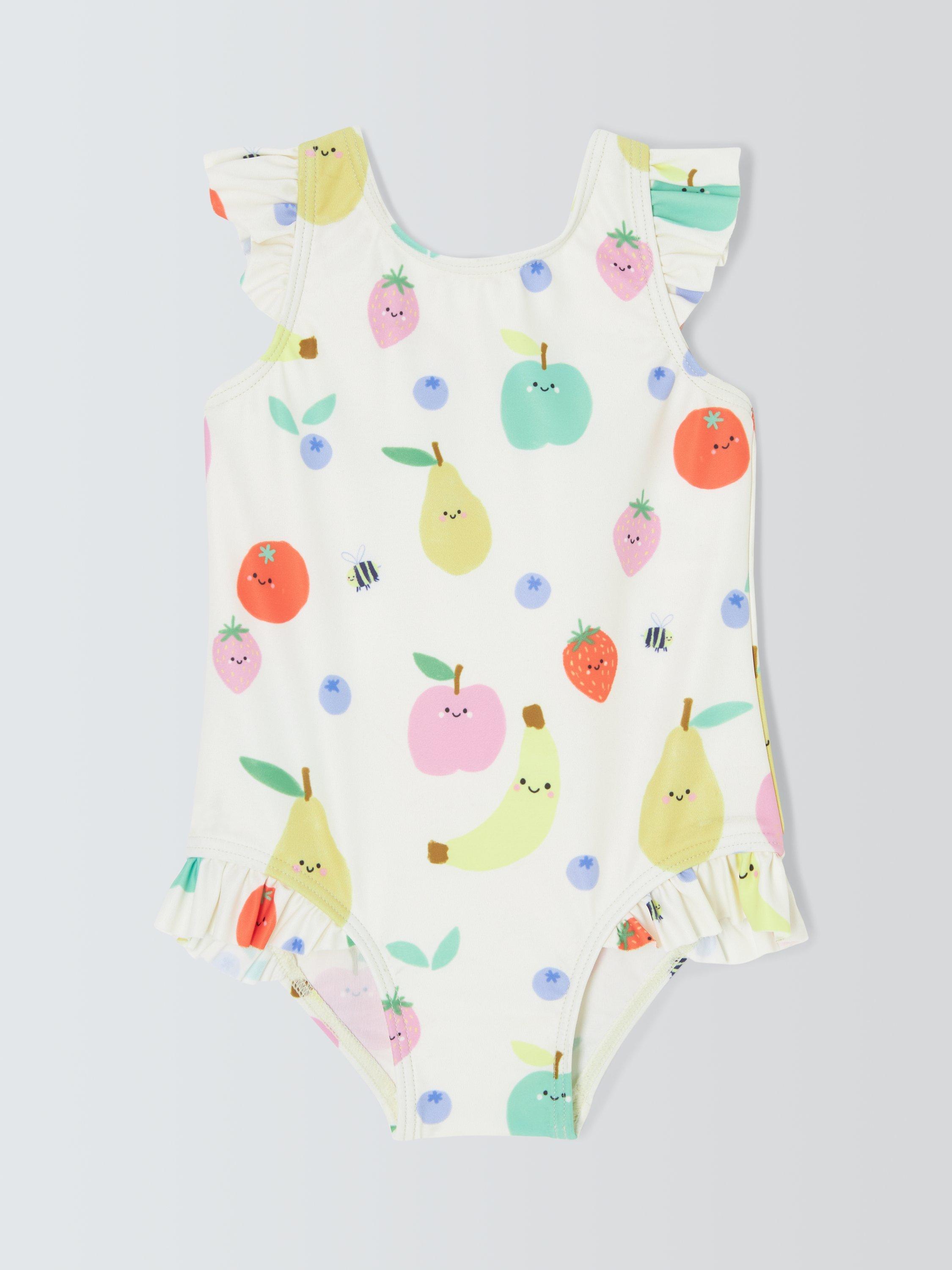 Product image 1 of 3, which shows John Lewis Baby Fruit Swimsuit, White Multi, 3-6 months