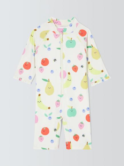 John Lewis Baby Fruity Sunpro Swimsuit, White/Multi, White Multi
