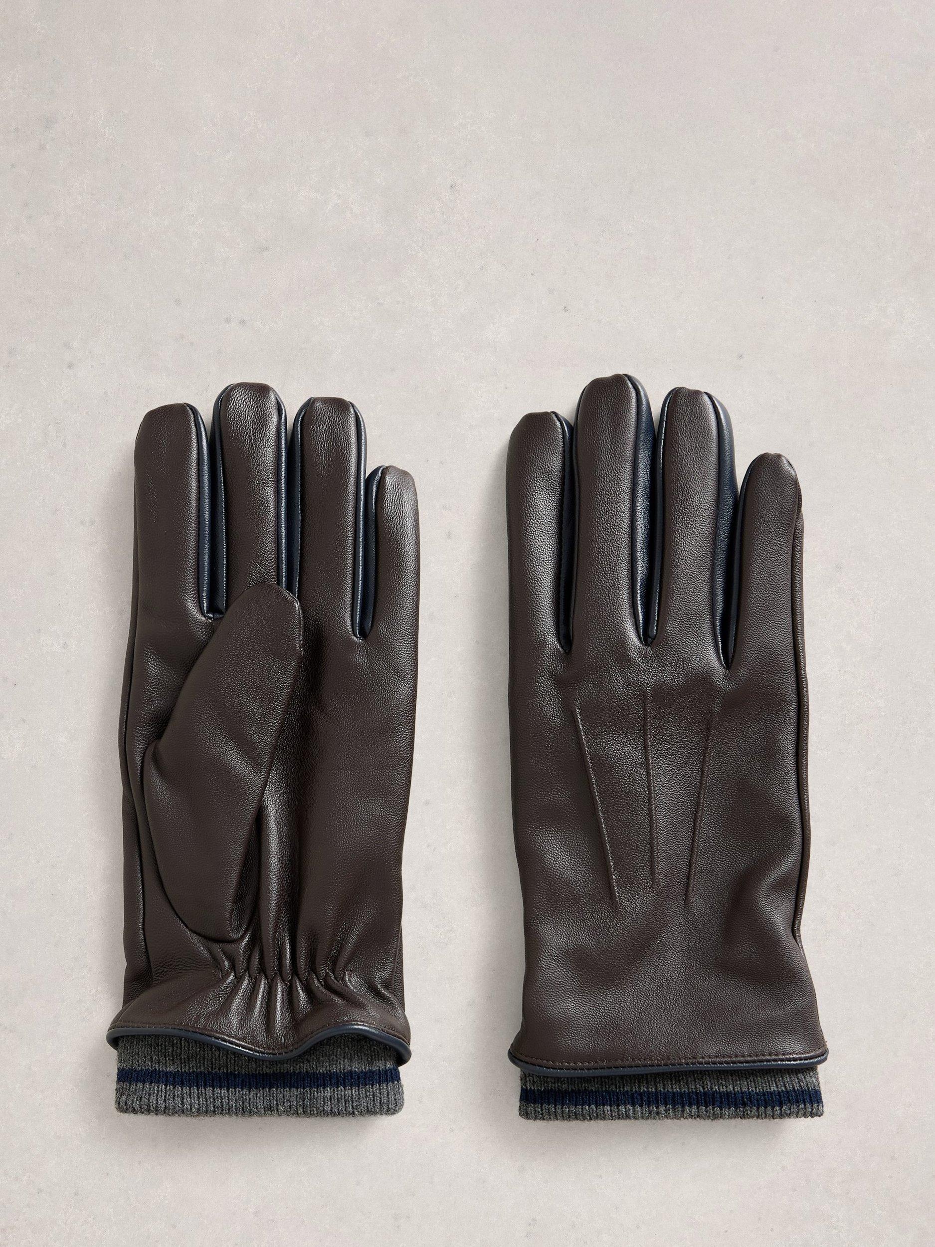 Product image 1 of 3, which shows White Stuff Levi Leather Gloves, Dark Brown, S-M
