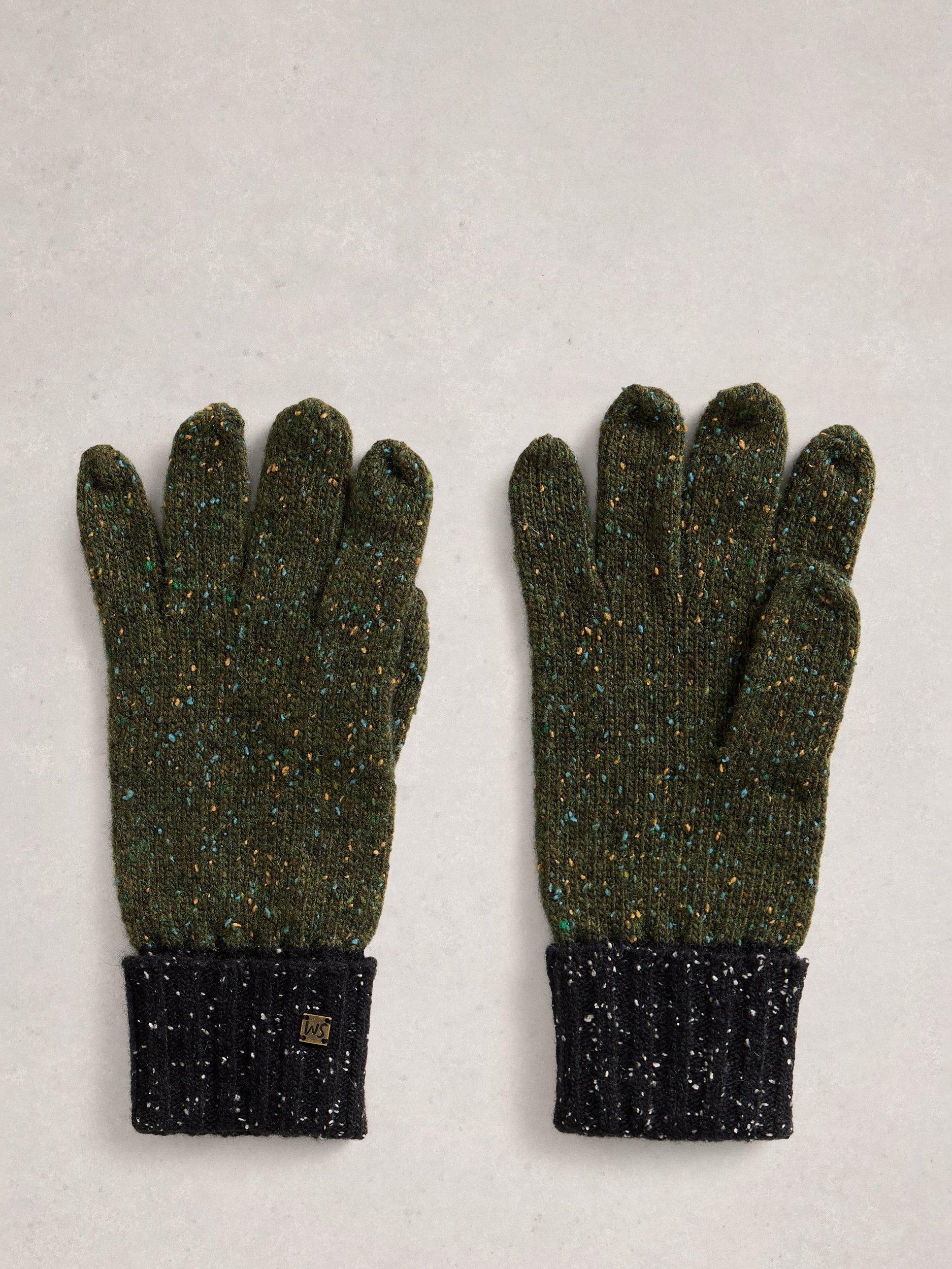 Product image 1 of 3, which shows White Stuff Sammy Lambswool Blend Gloves, Green/Multi, One Size