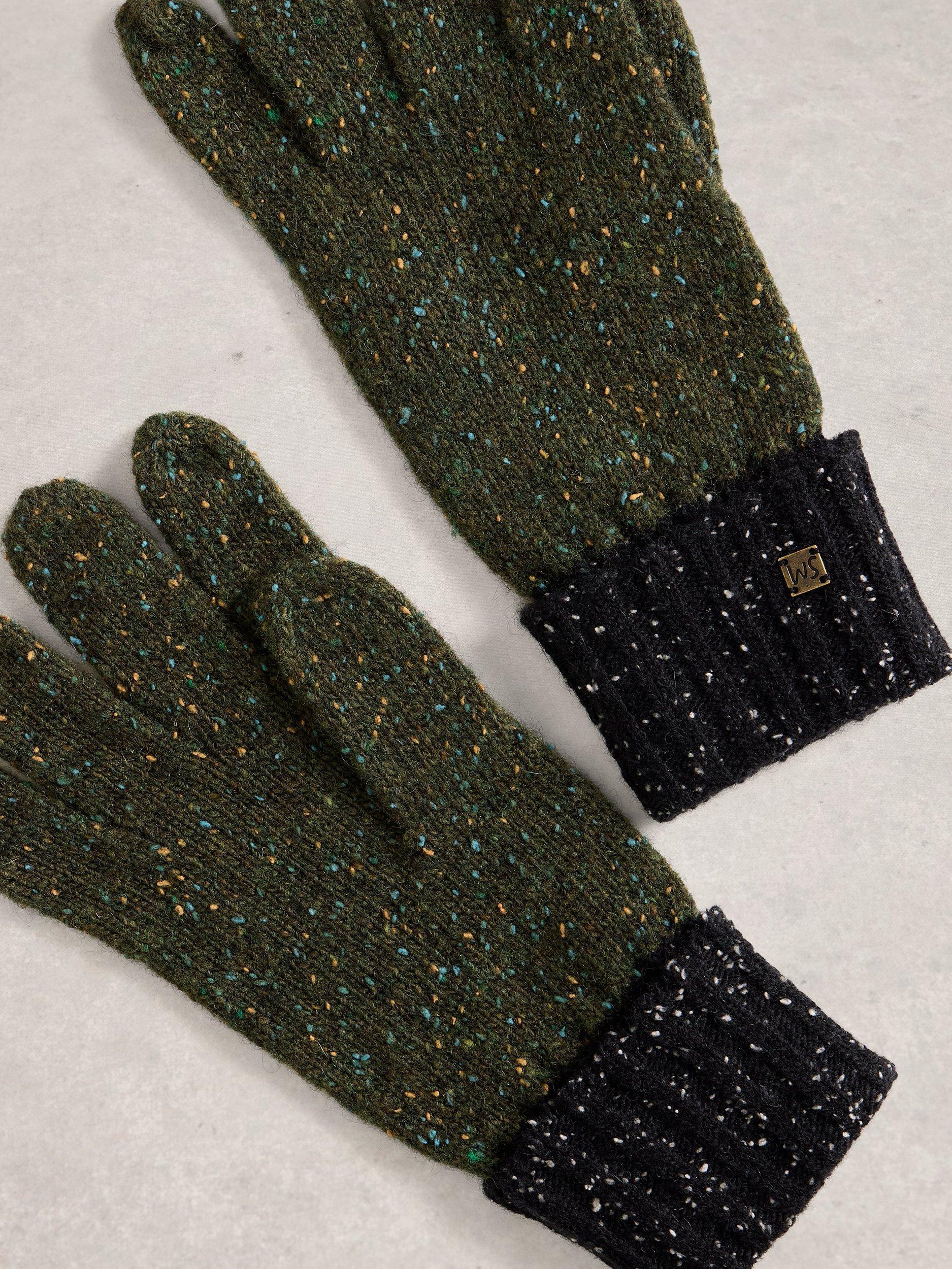 Product image 3 of 3, which shows White Stuff Sammy Lambswool Blend Gloves, Green/Multi, One Size
