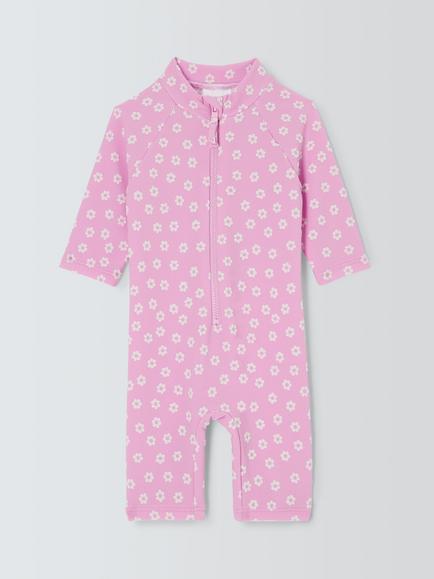 John Lewis Baby Ditsy Floral Textured Sunpro Swimsuit, Pink, Pink