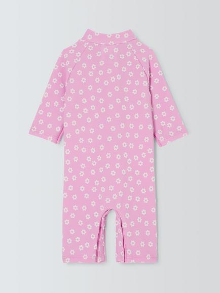 John Lewis Baby Ditsy Floral Textured Sunpro Swimsuit, Pink - view 2, Pink