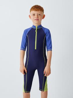 John Lewis Kids' Colourblock Sunpro Swimsuit, Navy, Navy