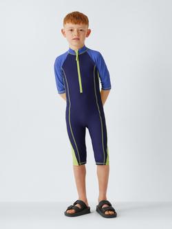 John Lewis Kids' Colourblock Sunpro Swimsuit, Navy - view 2, Navy