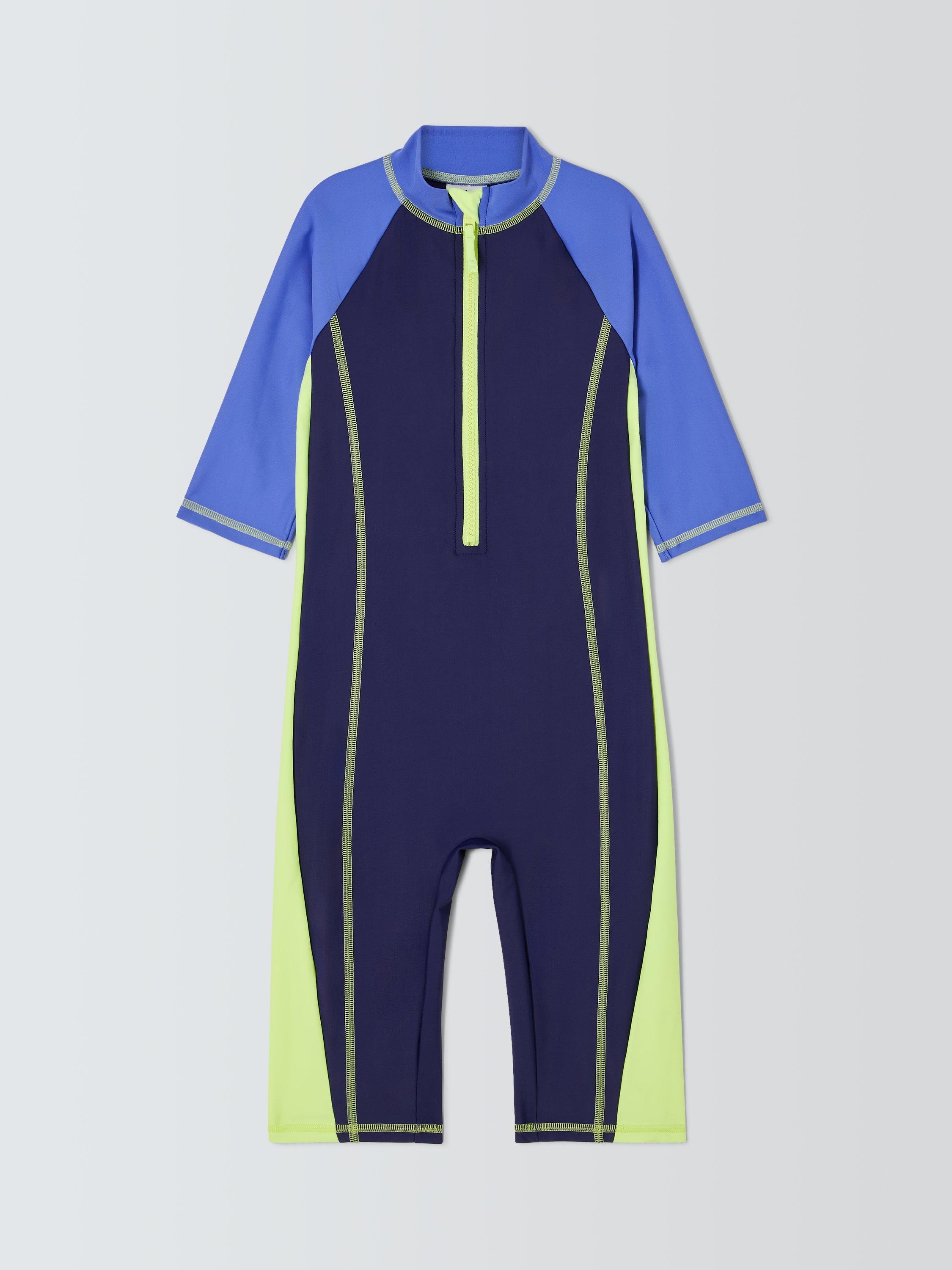Product image 1 of 3, which shows John Lewis Kids' Colourblock Sunpro Swimsuit, Navy, 3 years