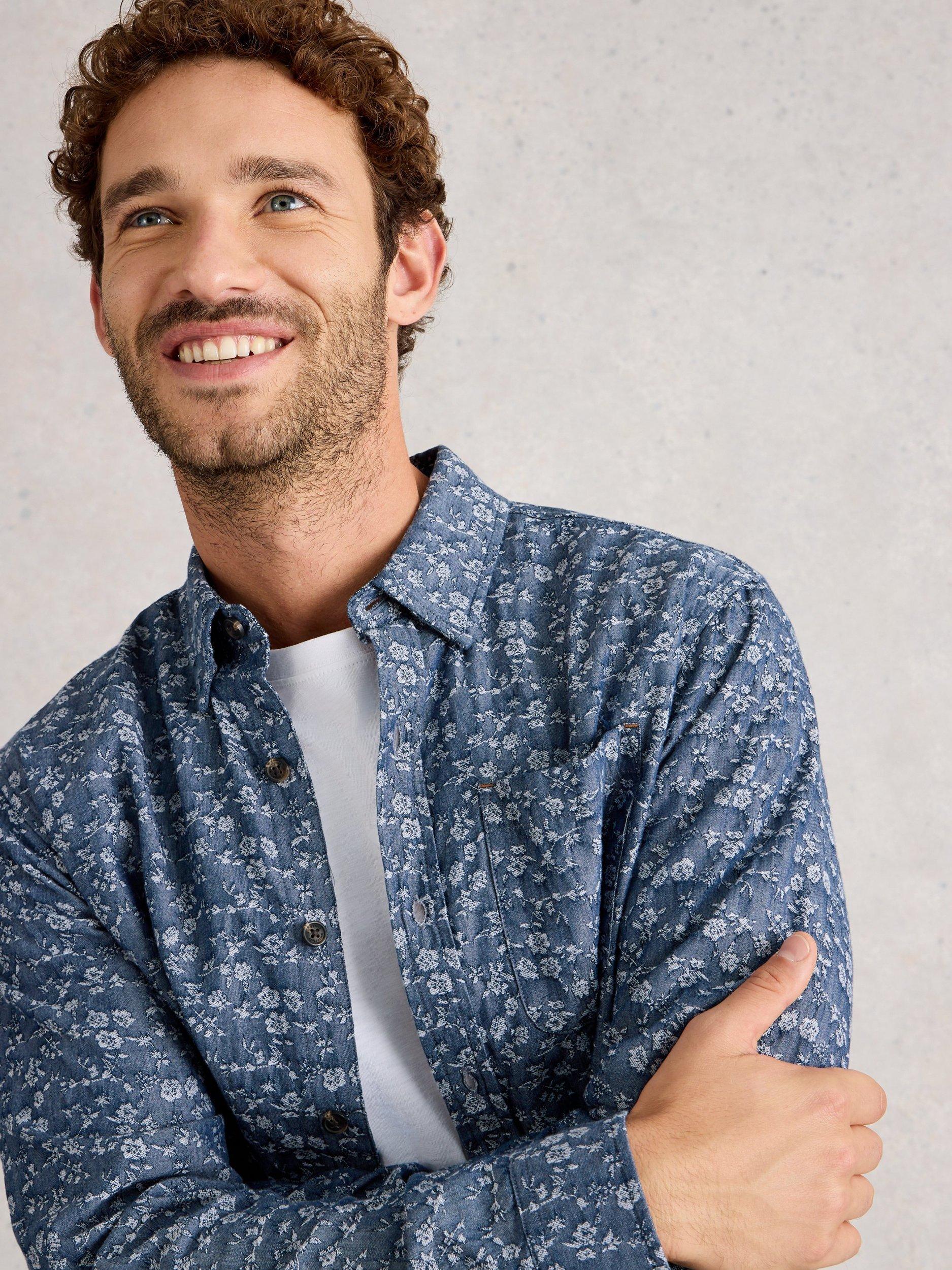 Product image 3 of 6, which shows White Stuff Jacquard Shirt, Mid Blue, S