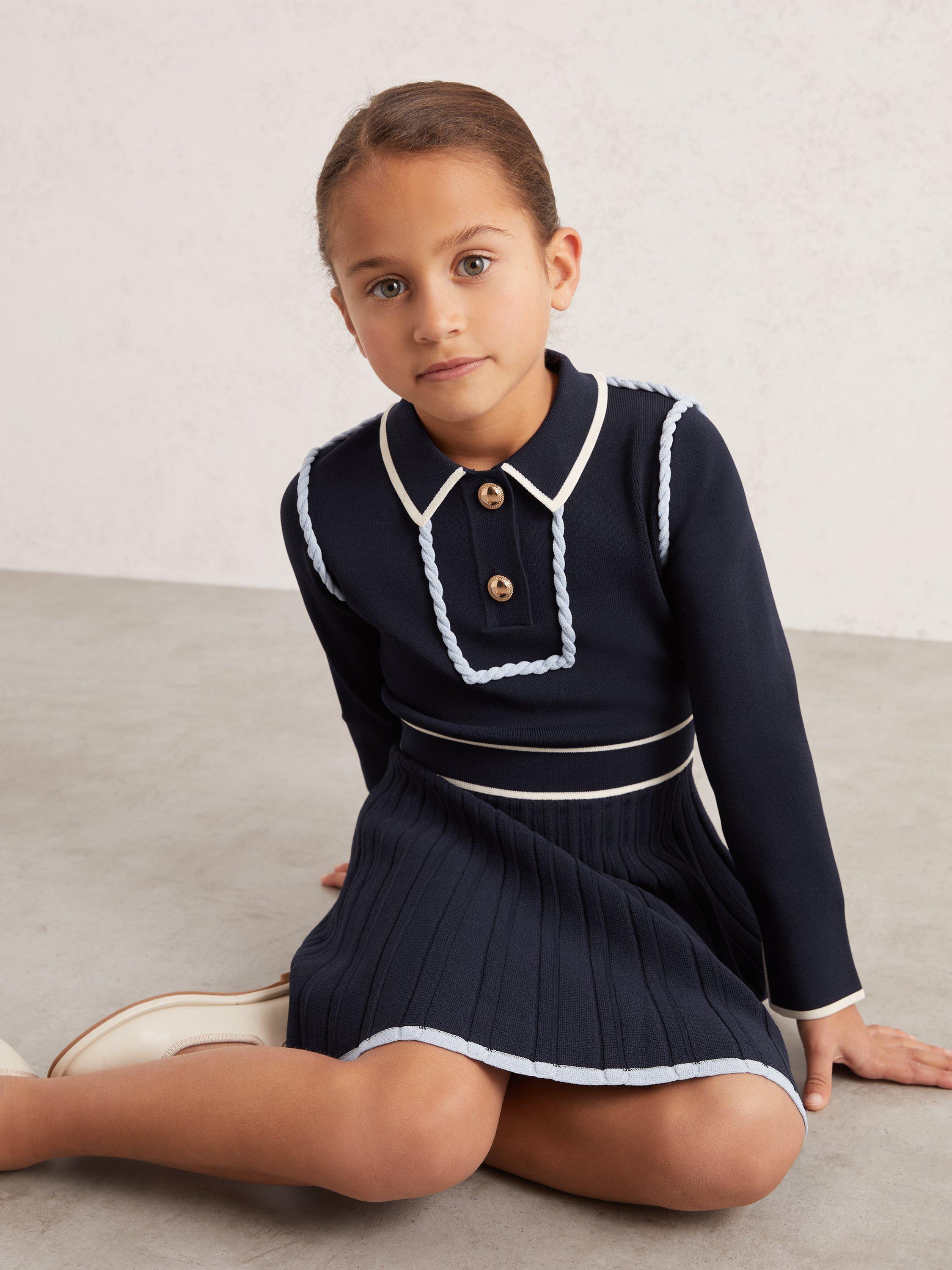 Product image 1 of 4, which shows Reiss Kids' Freya Dress, Navy, 3-4 years