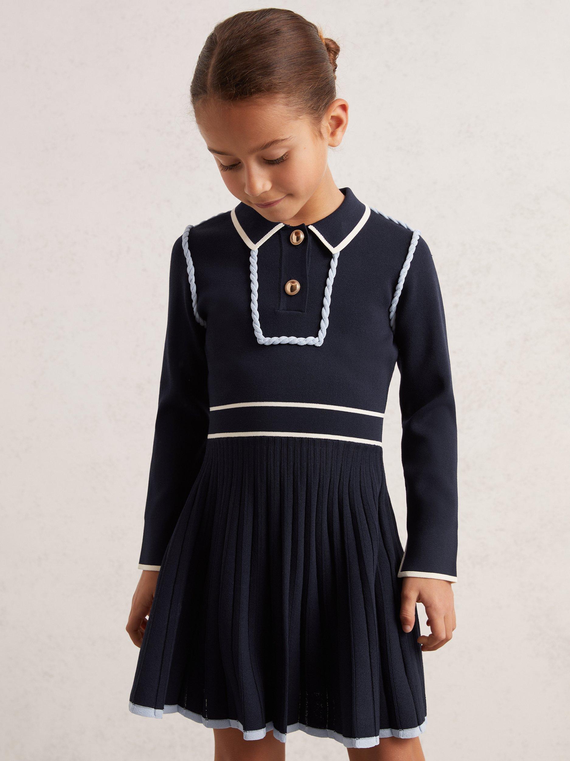 Product image 2 of 4, which shows Reiss Kids' Freya Dress, Navy, 3-4 years