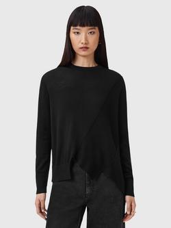 AllSaints Isla Asymmetric Pure Wool Jumper, Black, Black
