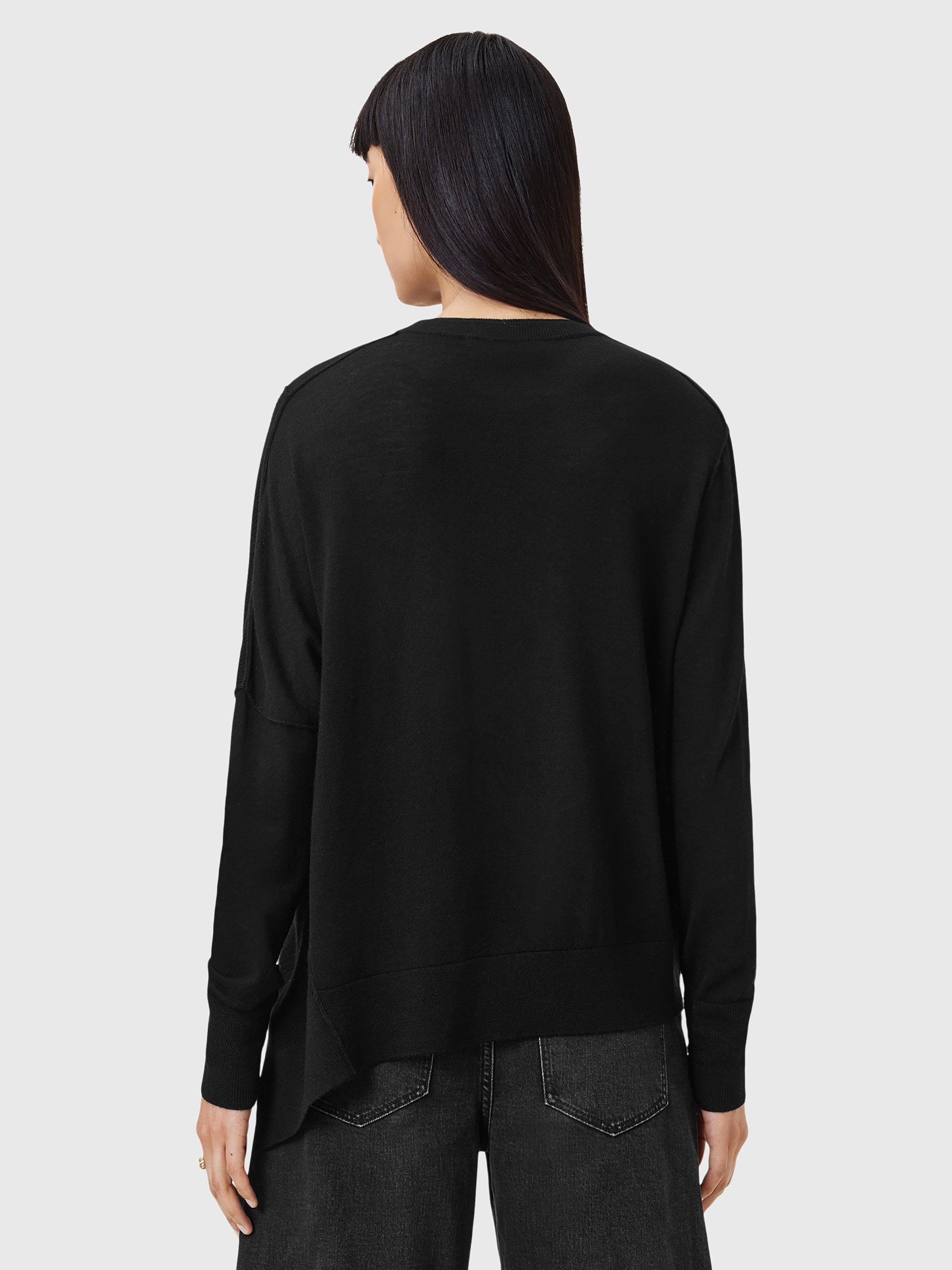Product image 2 of 9, which shows AllSaints Isla Asymmetric Pure Wool Jumper, Black, L