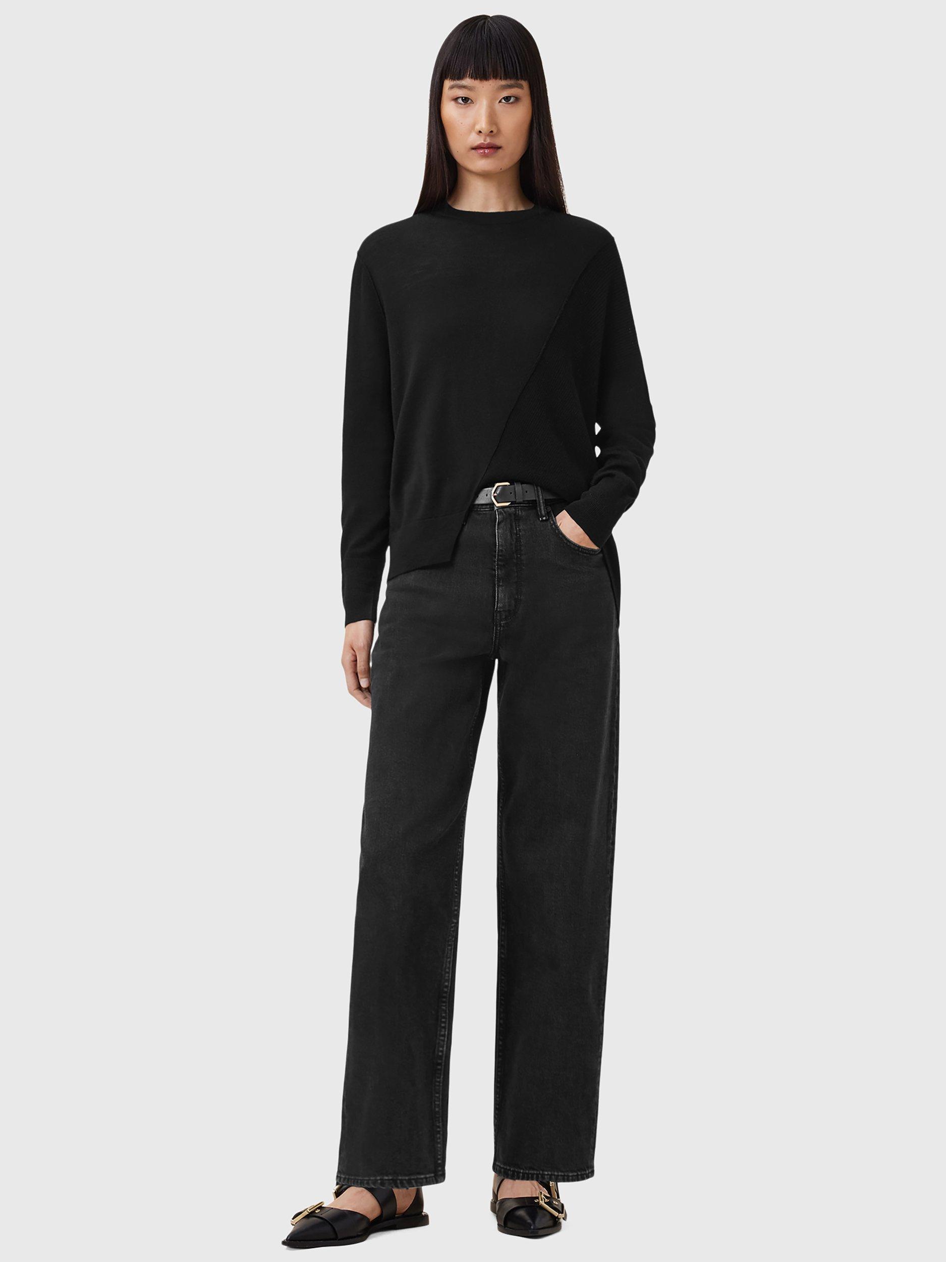 Product image 3 of 9, which shows AllSaints Isla Asymmetric Pure Wool Jumper, Black, L