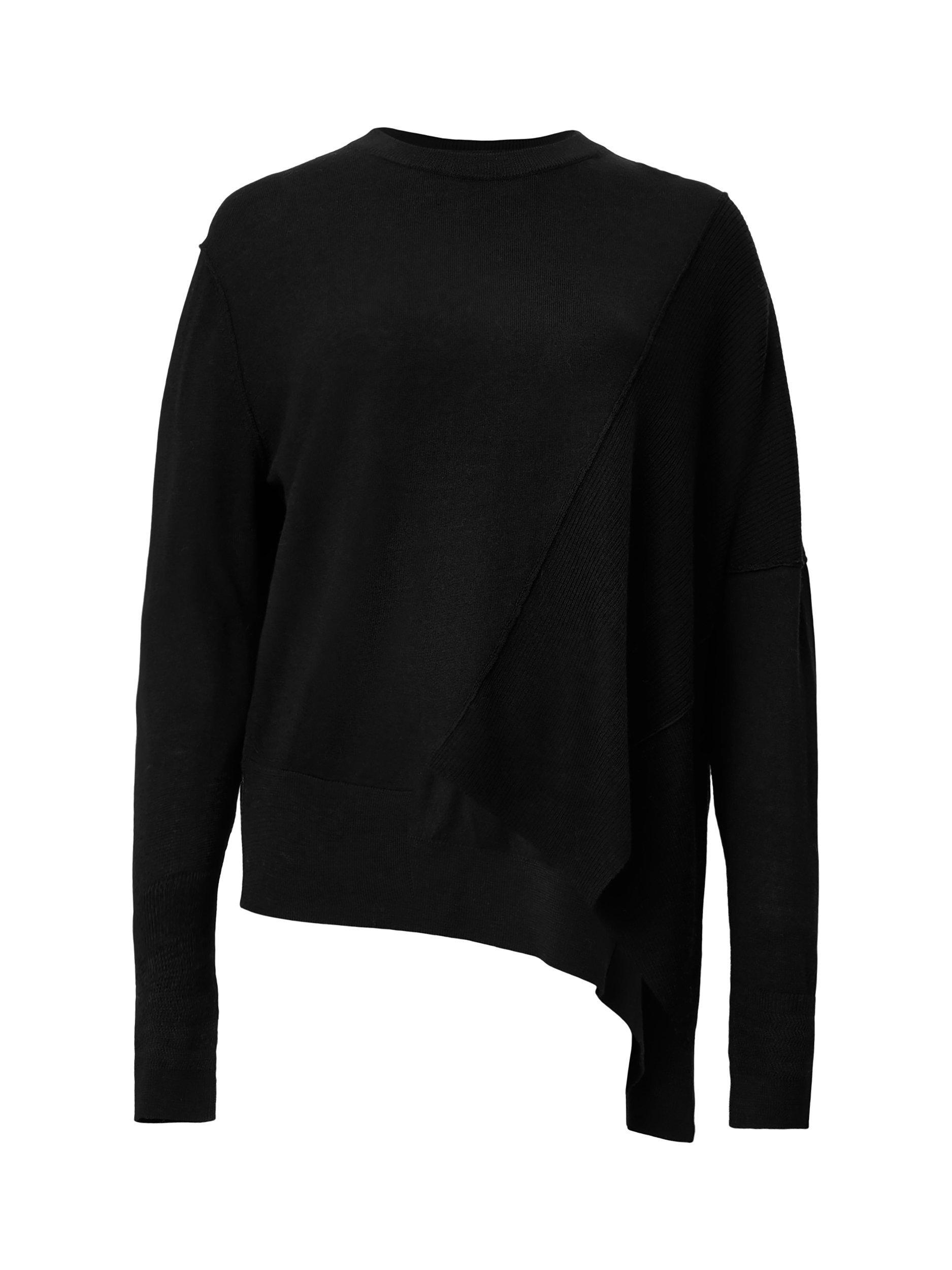 Product image 4 of 9, which shows AllSaints Isla Asymmetric Pure Wool Jumper, Black, L