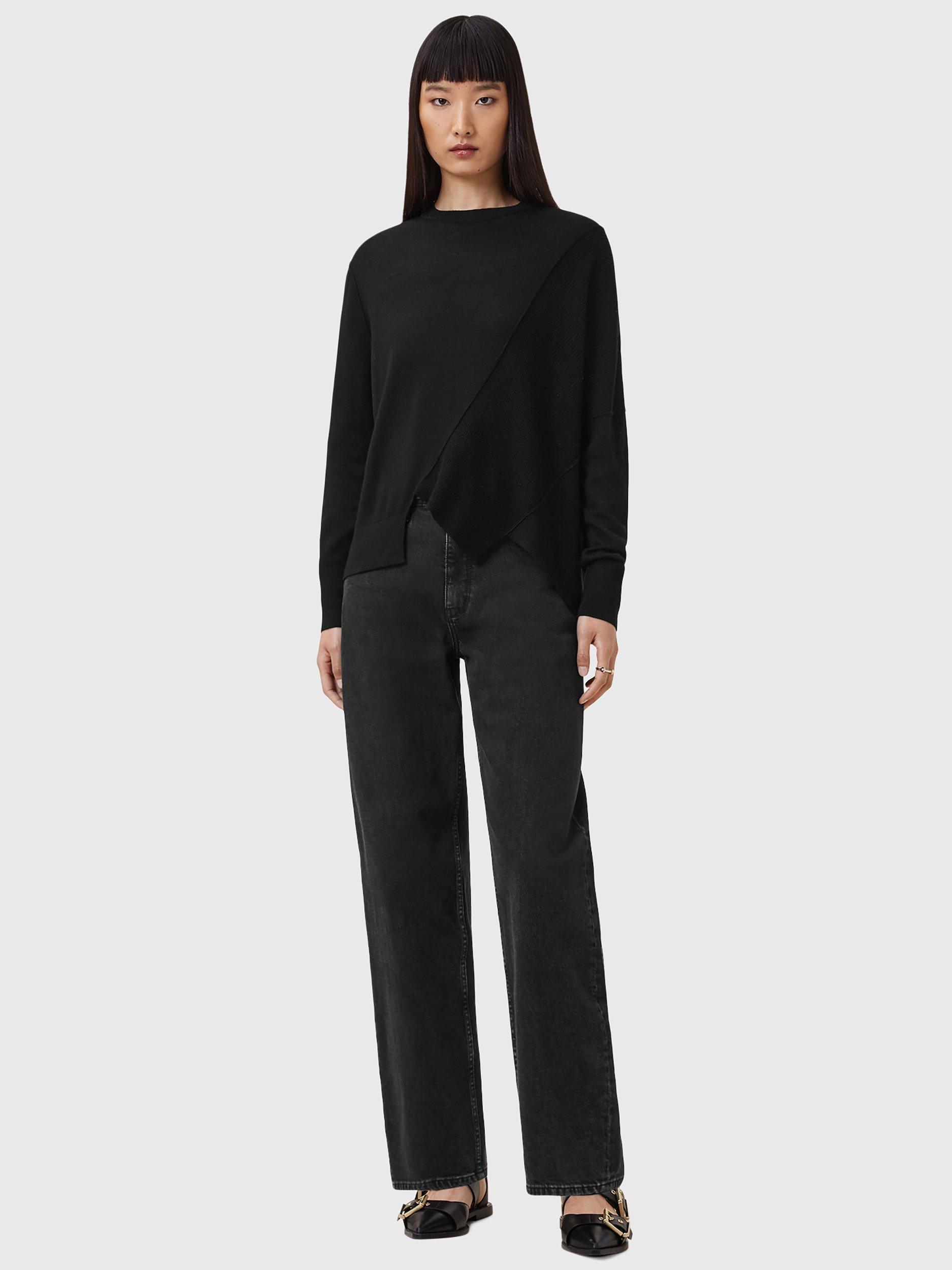 Product image 7 of 9, which shows AllSaints Isla Asymmetric Pure Wool Jumper, Black, L