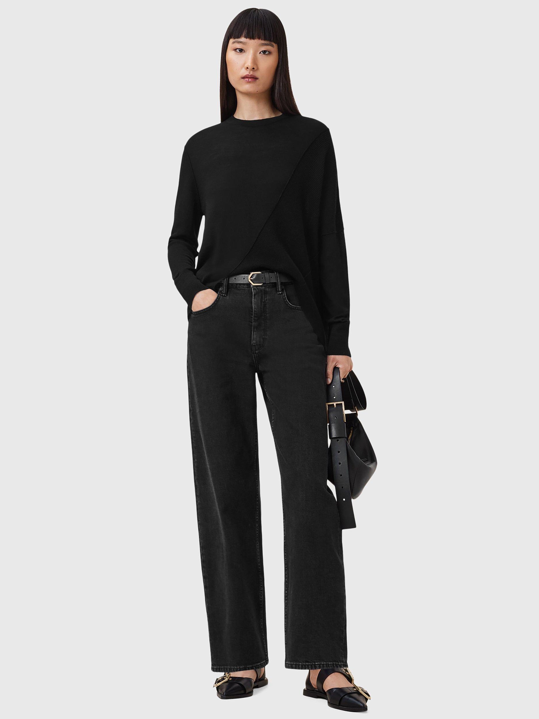 Product image 8 of 9, which shows AllSaints Isla Asymmetric Pure Wool Jumper, Black, L