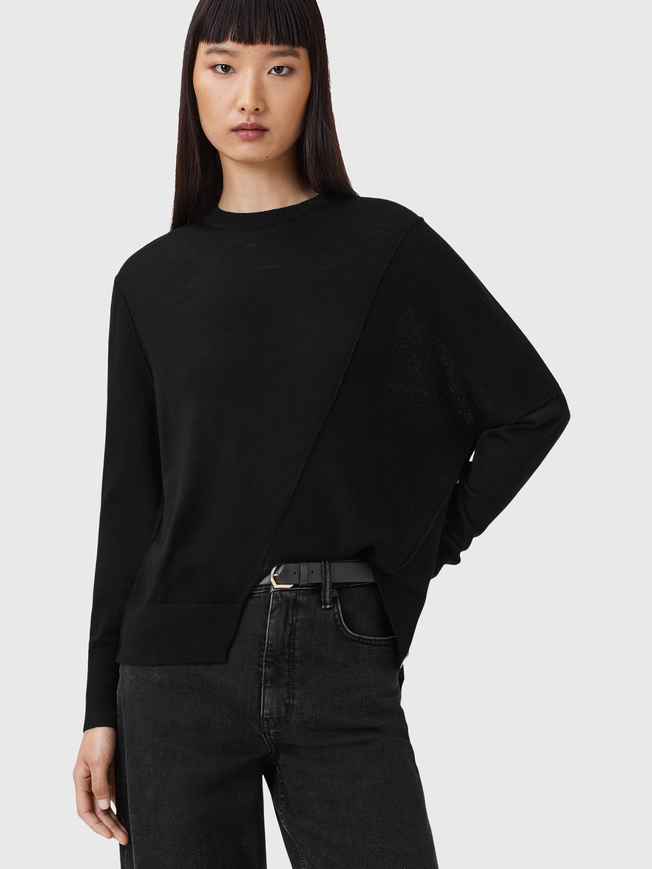 Product image 9 of 9, which shows AllSaints Isla Asymmetric Pure Wool Jumper, Black, L