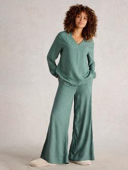 White Stuff Celia Jacquard Pyjama Bottoms containing LENZING™ ECOVERO™ Viscose, Dark Green, Dark Green