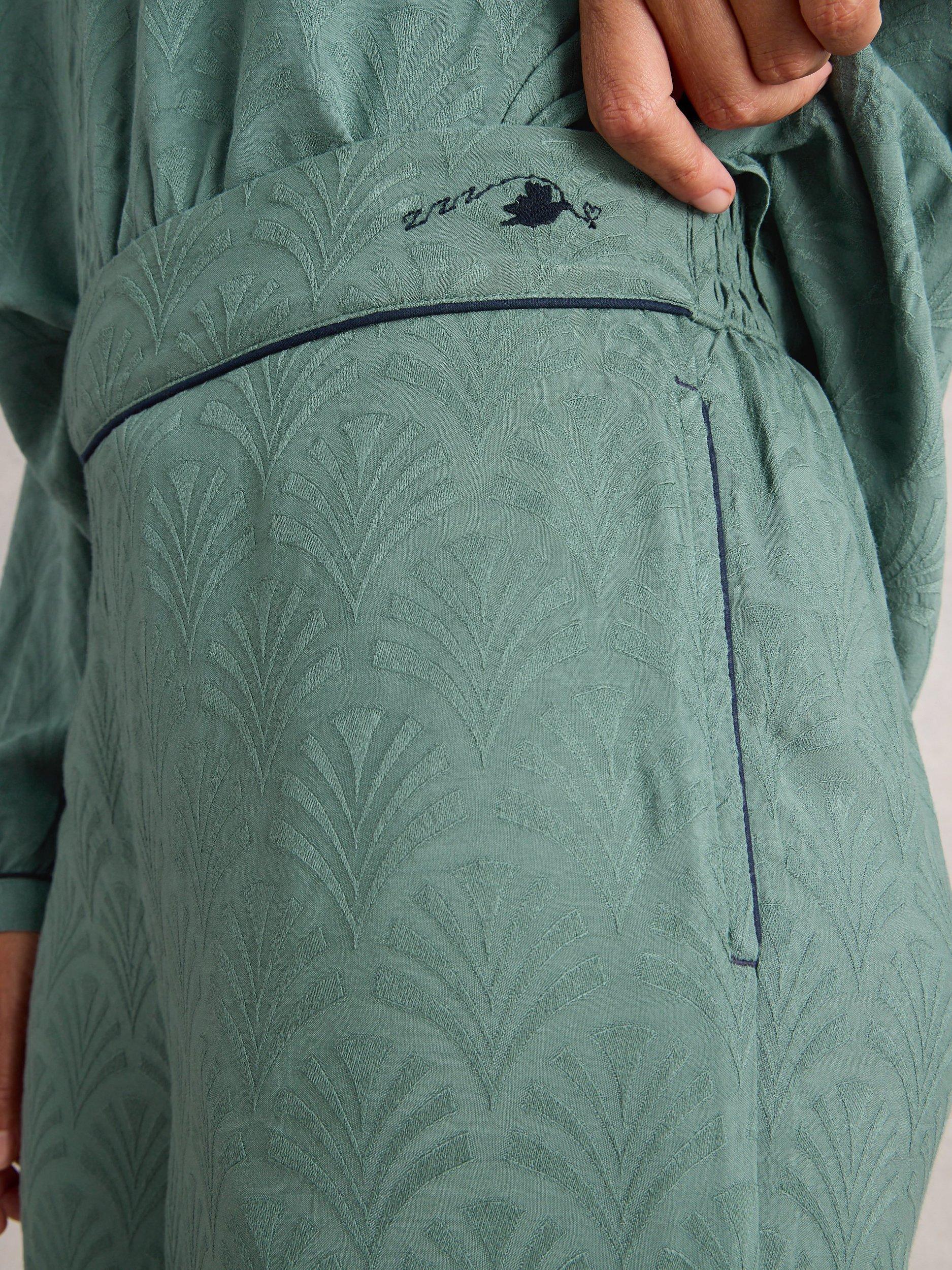 Product image 3 of 6, which shows White Stuff Celia Jacquard Pyjama Bottoms containing LENZING™ ECOVERO™ Viscose, Dark Green, XS