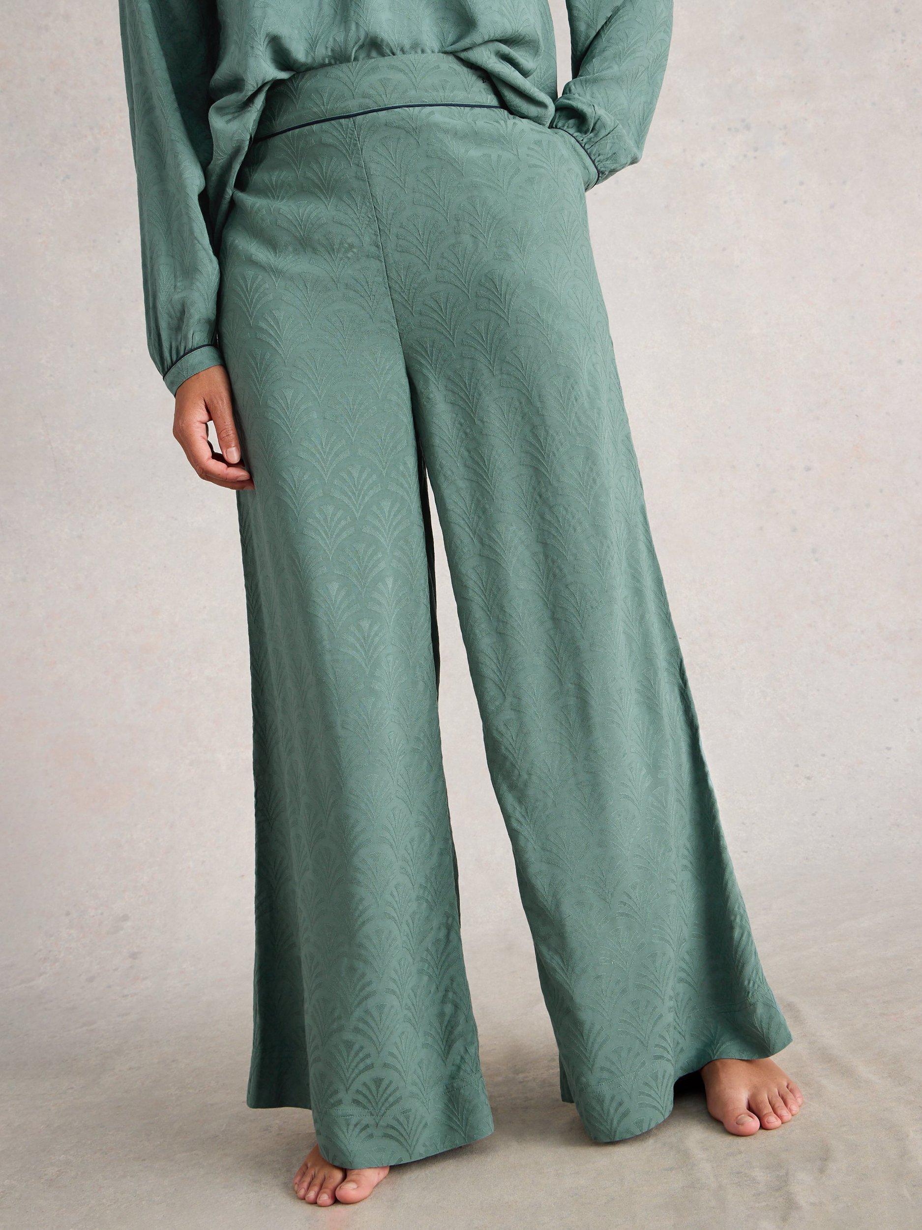 Product image 4 of 6, which shows White Stuff Celia Jacquard Pyjama Bottoms containing LENZING™ ECOVERO™ Viscose, Dark Green, XS