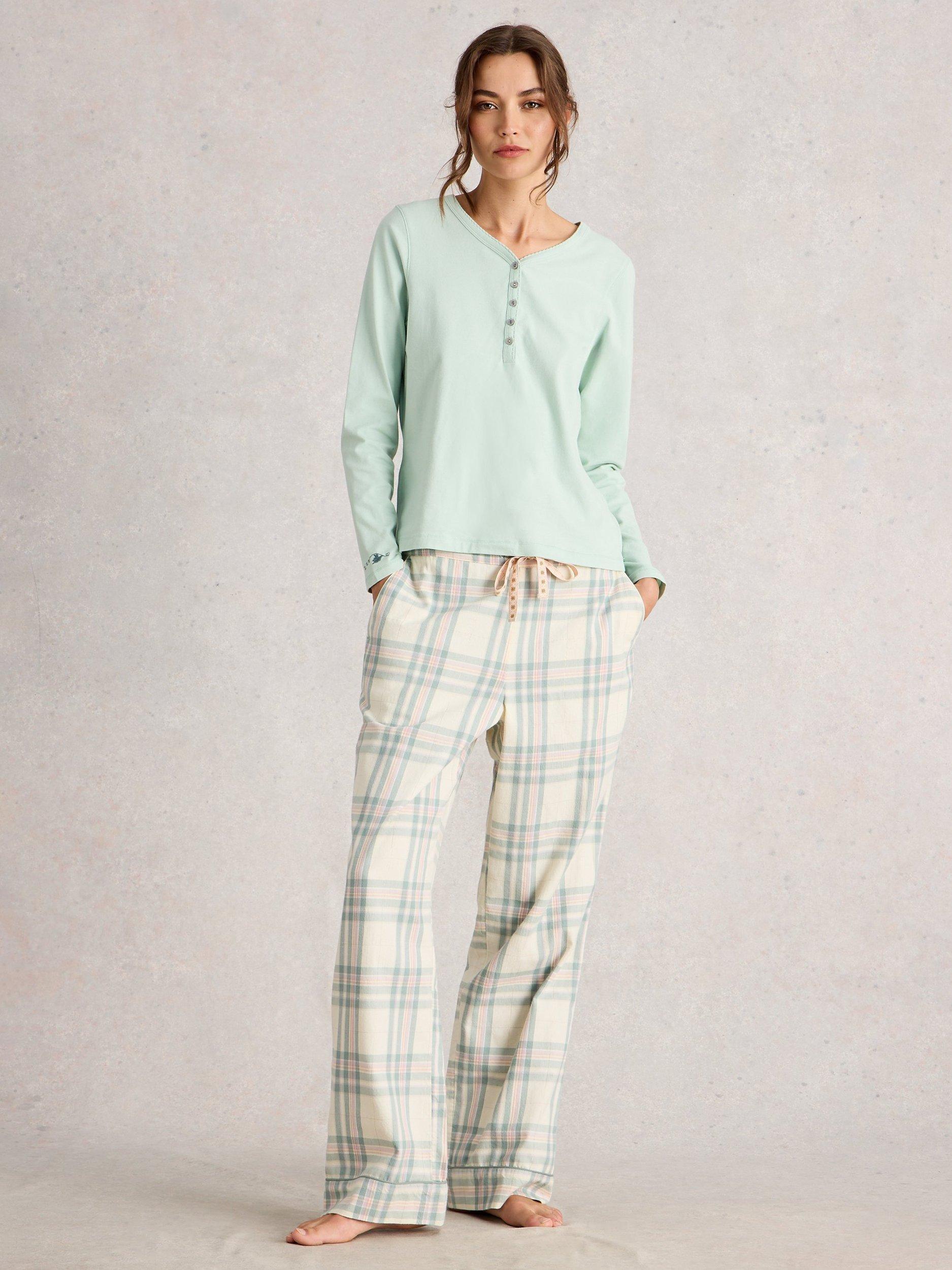 Product image 1 of 6, which shows White Stuff Nina Check Pyjama Bottoms, Ivory/Multi, XL Reg