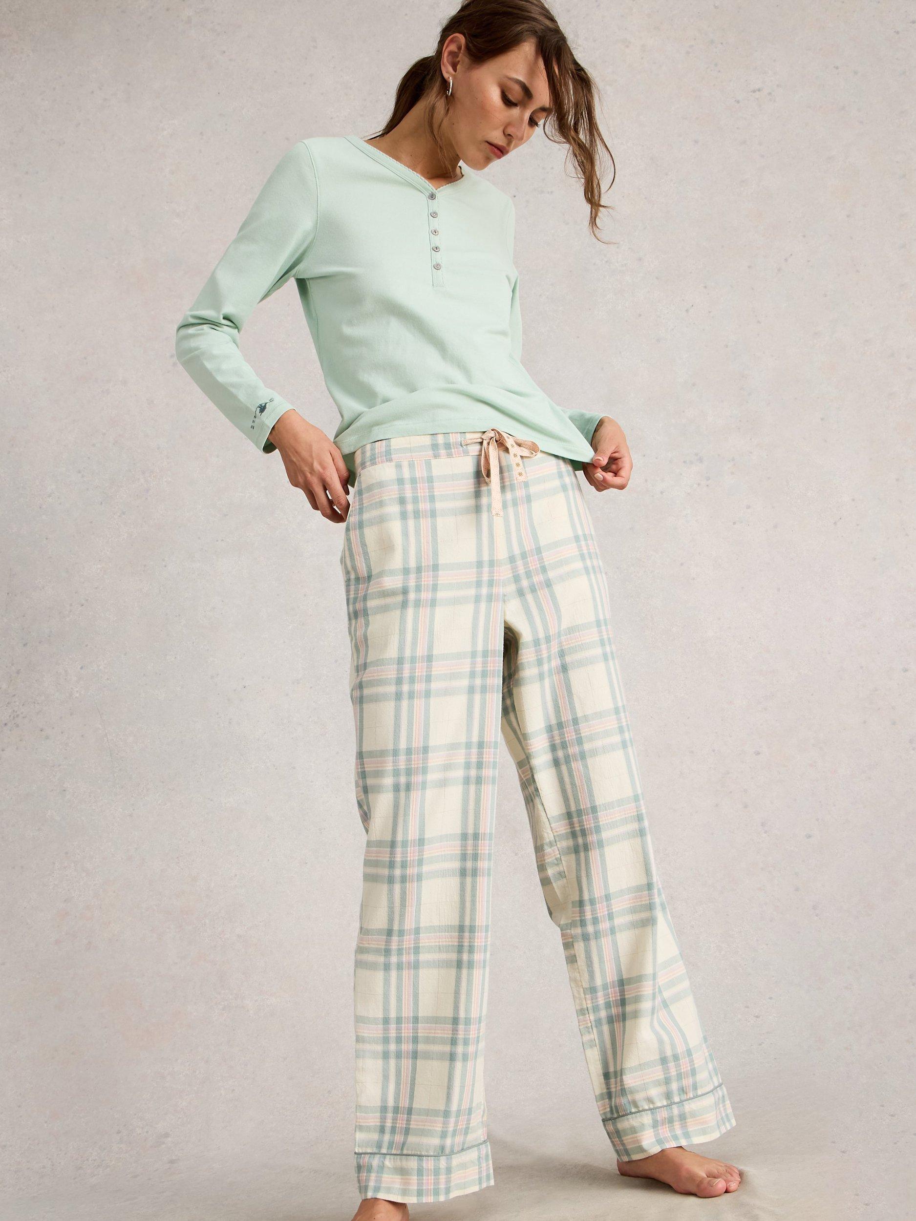 Product image 4 of 6, which shows White Stuff Nina Check Pyjama Bottoms, Ivory/Multi, XL Reg