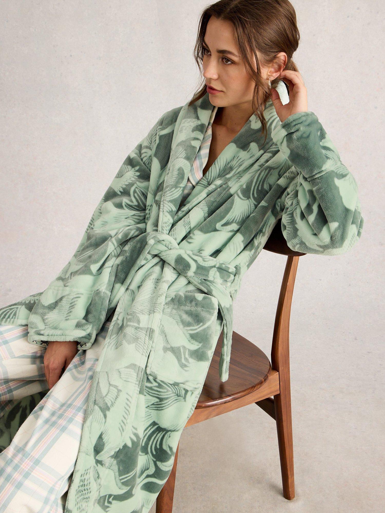 Product image 4 of 6, which shows White Stuff Clover Floral Print Dressing Gown, Green, XS