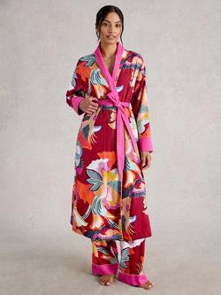 White Stuff Nina Midi Organic Cotton Dressing Gown, Red Multi