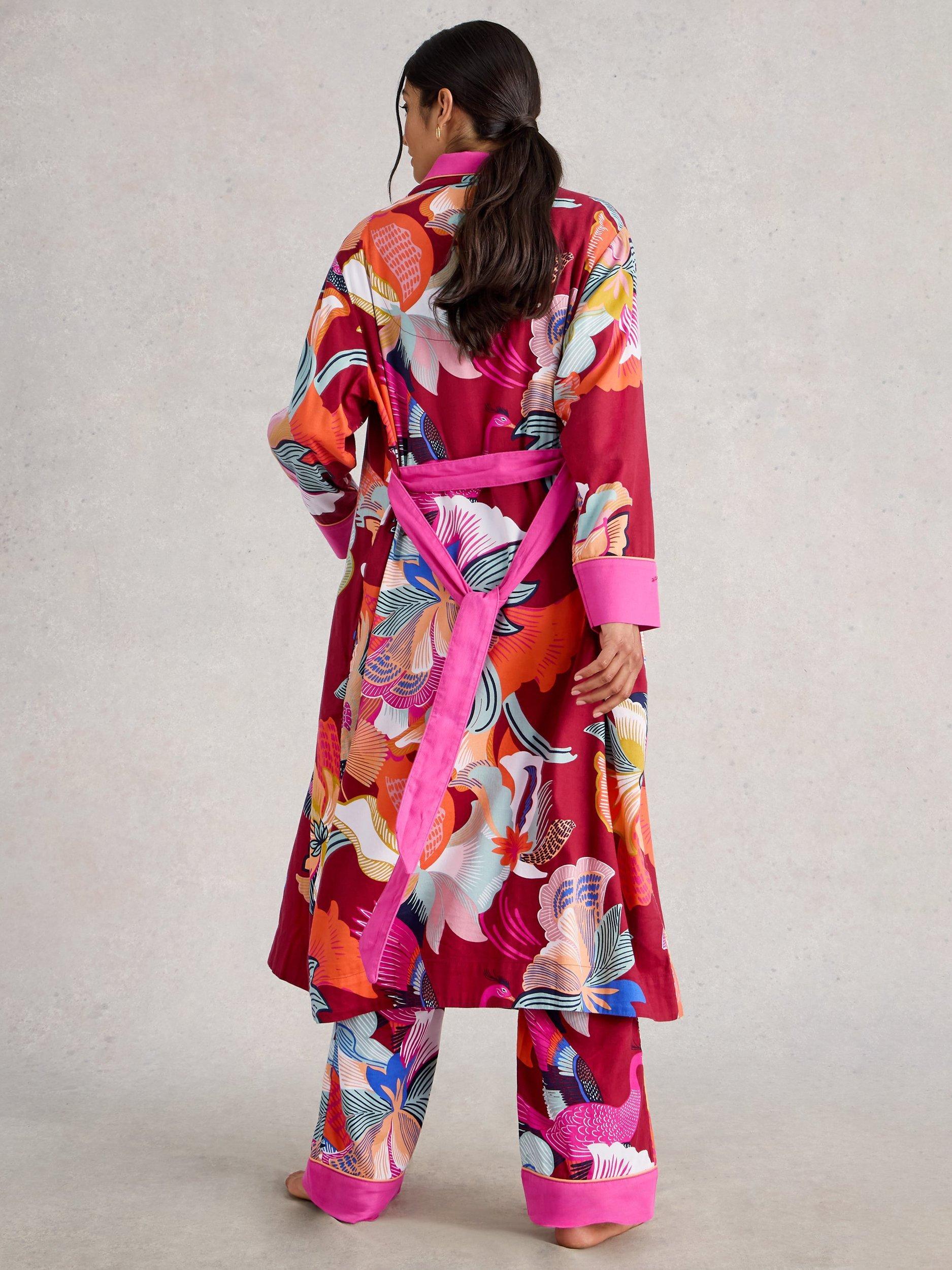 Product image 2 of 6, which shows White Stuff Nina Midi Organic Cotton Dressing Gown , Red Multi, L