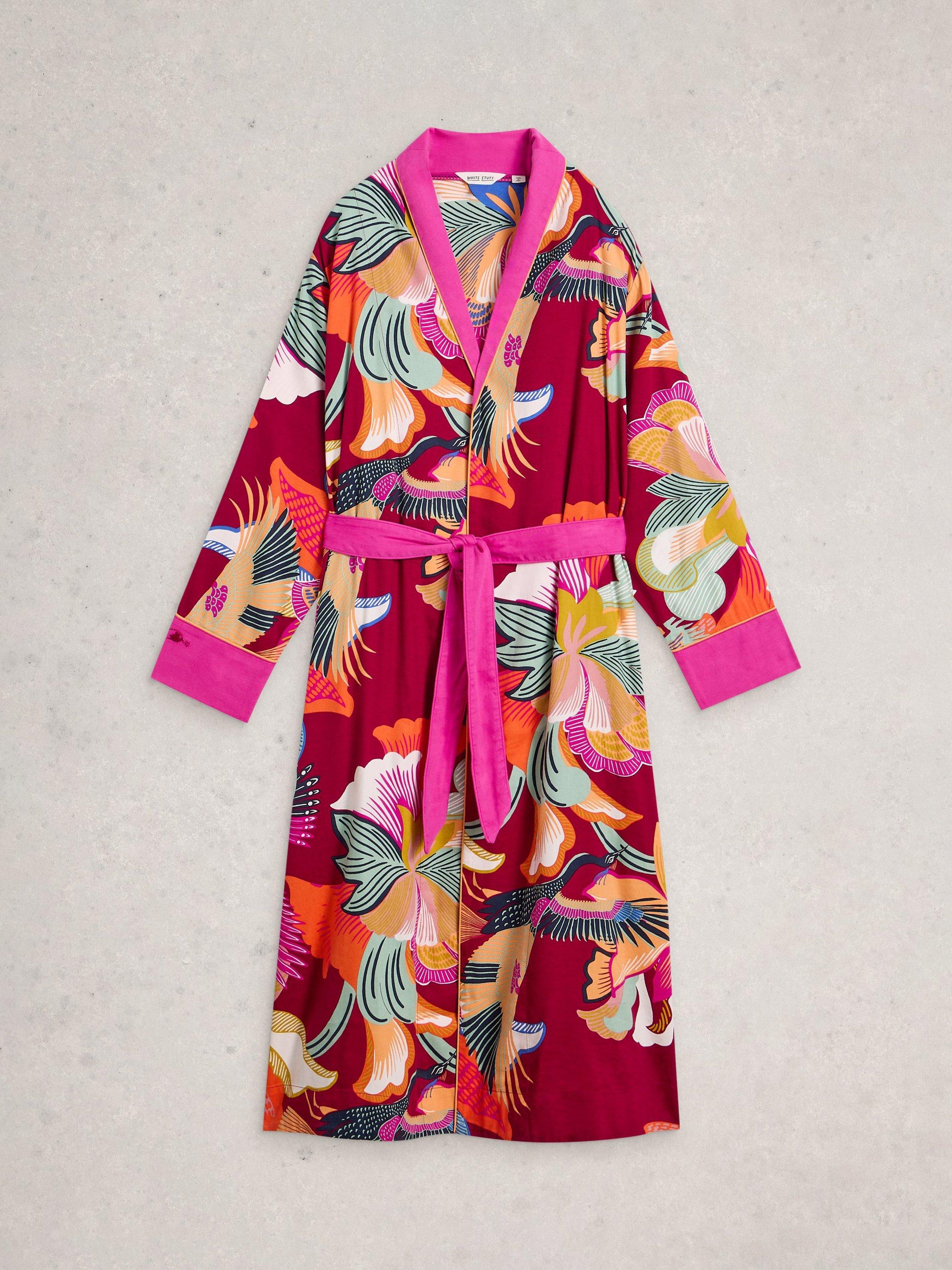 Product image 5 of 6, which shows White Stuff Nina Midi Organic Cotton Dressing Gown , Red Multi, L