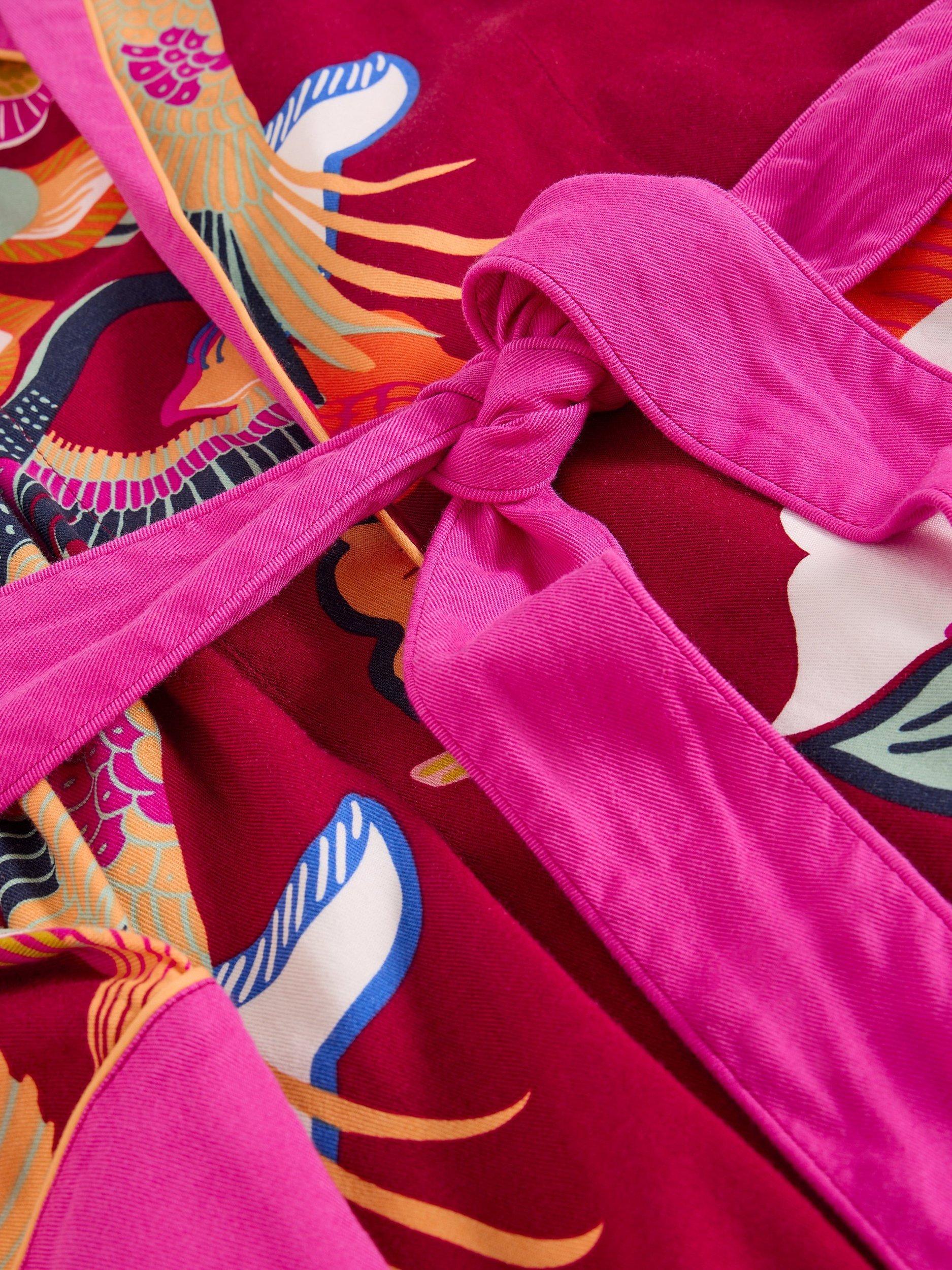 Product image 6 of 6, which shows White Stuff Nina Midi Organic Cotton Dressing Gown , Red Multi, L