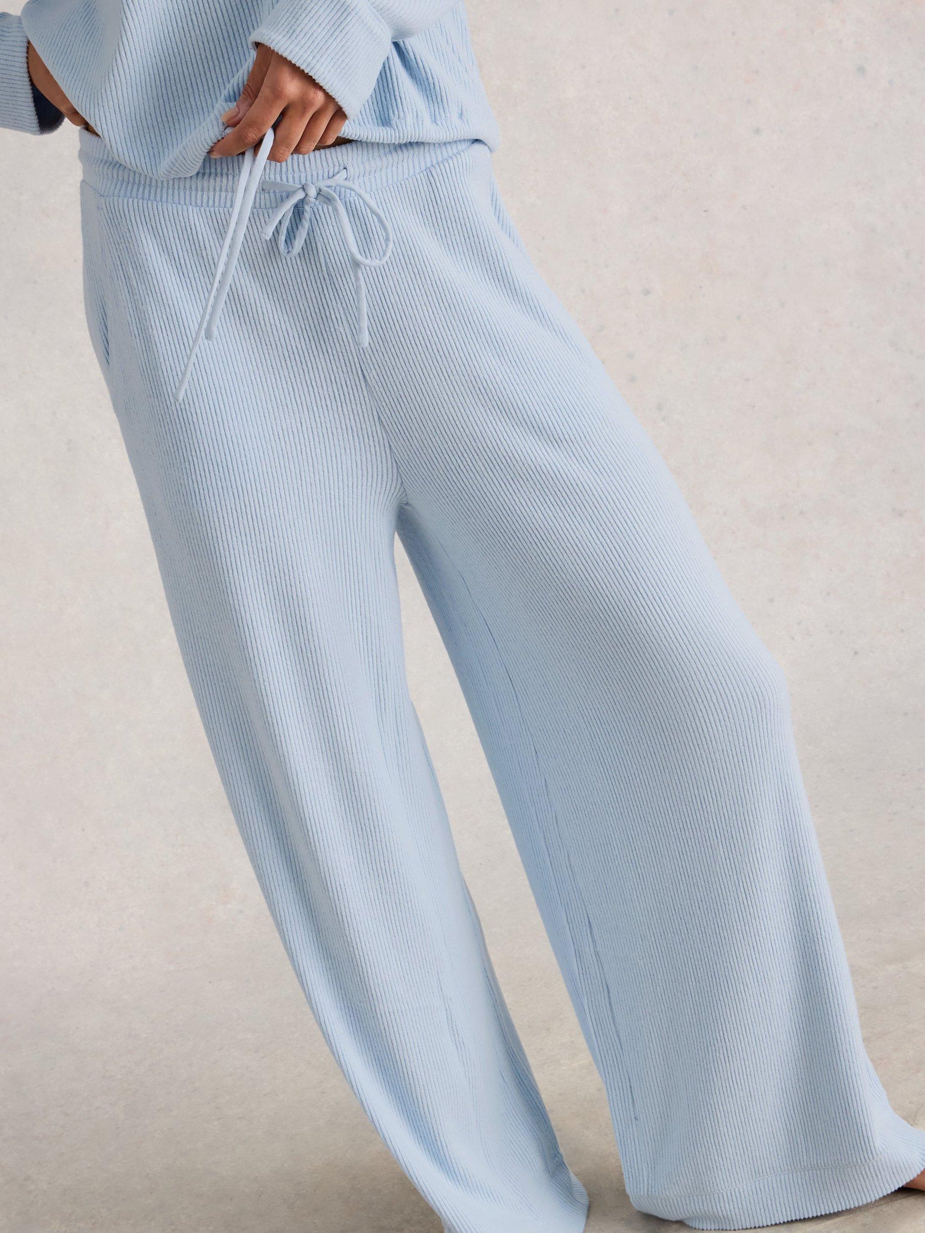 Product image 4 of 6, which shows White Stuff Cosy Ribbed Pyjama Bottoms, Light Blue, M
