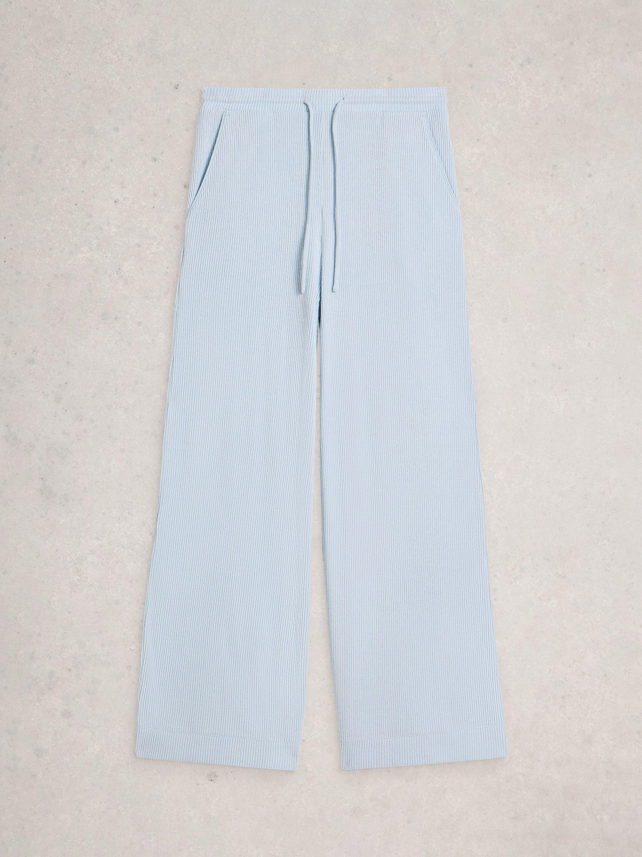 Product image 5 of 6, which shows White Stuff Cosy Ribbed Pyjama Bottoms, Light Blue, M