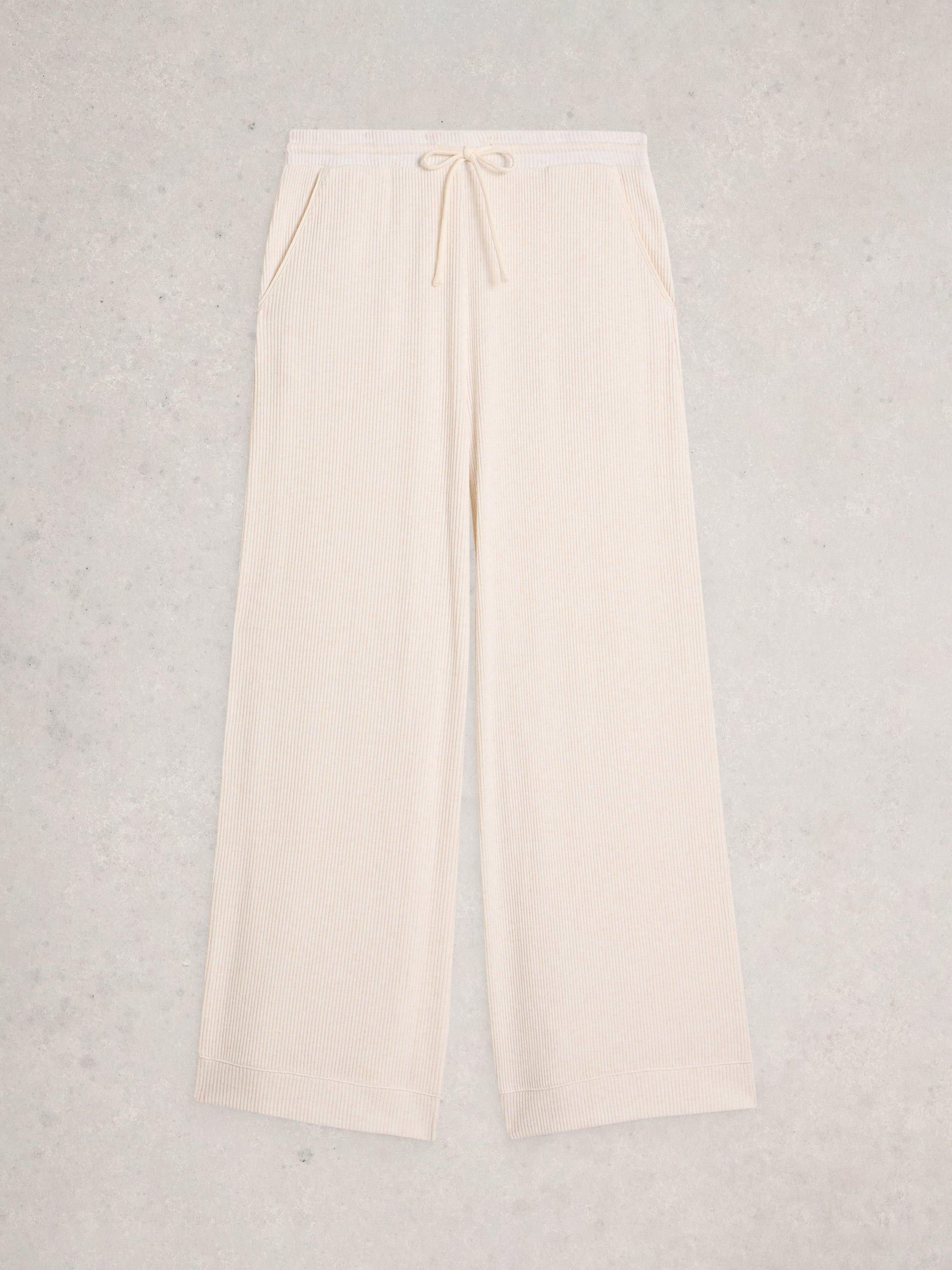 Product image 5 of 6, which shows White Stuff Cosy Ribbed Pyjama Bottoms, Pale Ivory, XL