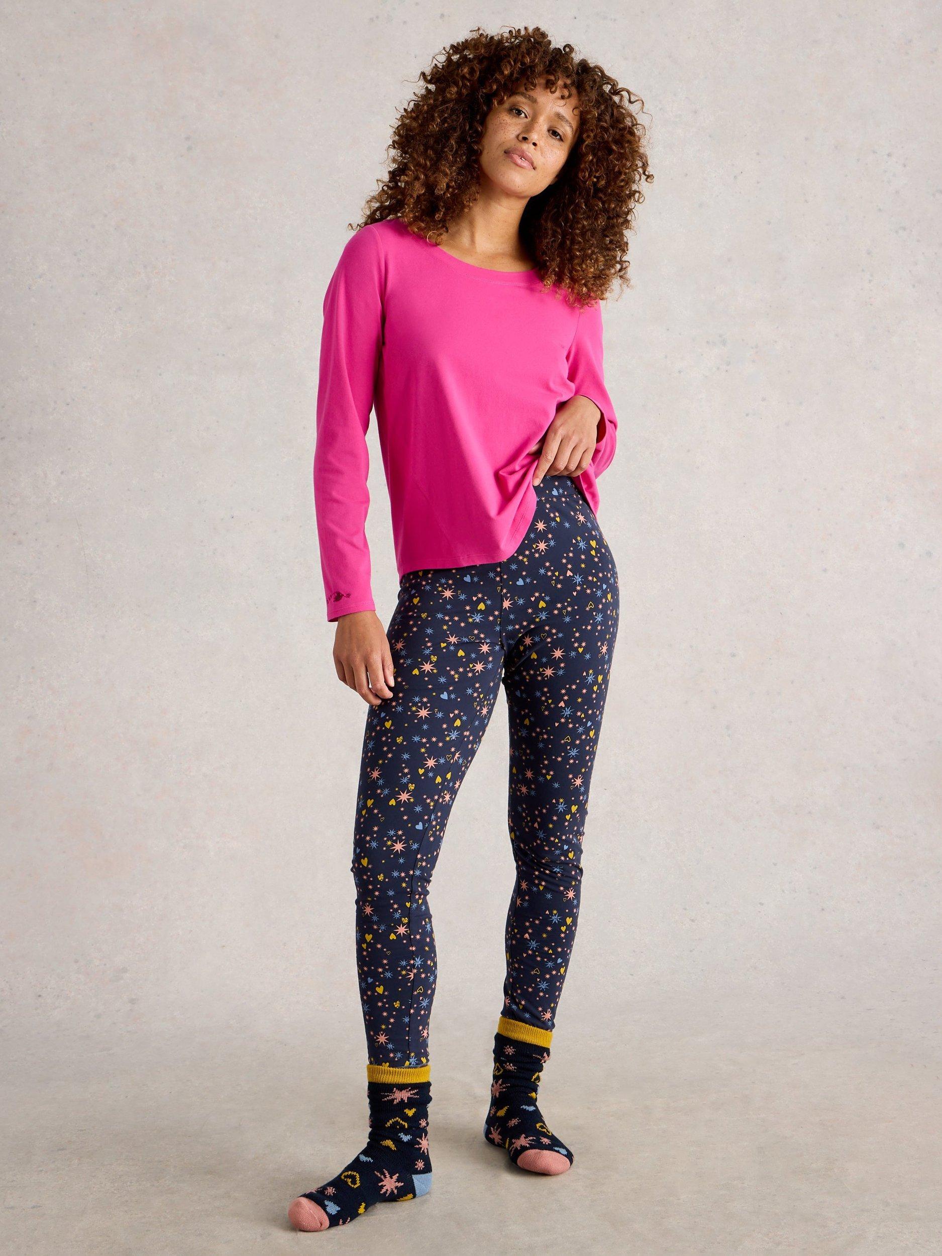 Product image 1 of 6, which shows White Stuff Selena Hearts Pyjama Leggings, Navy/Multi, XS