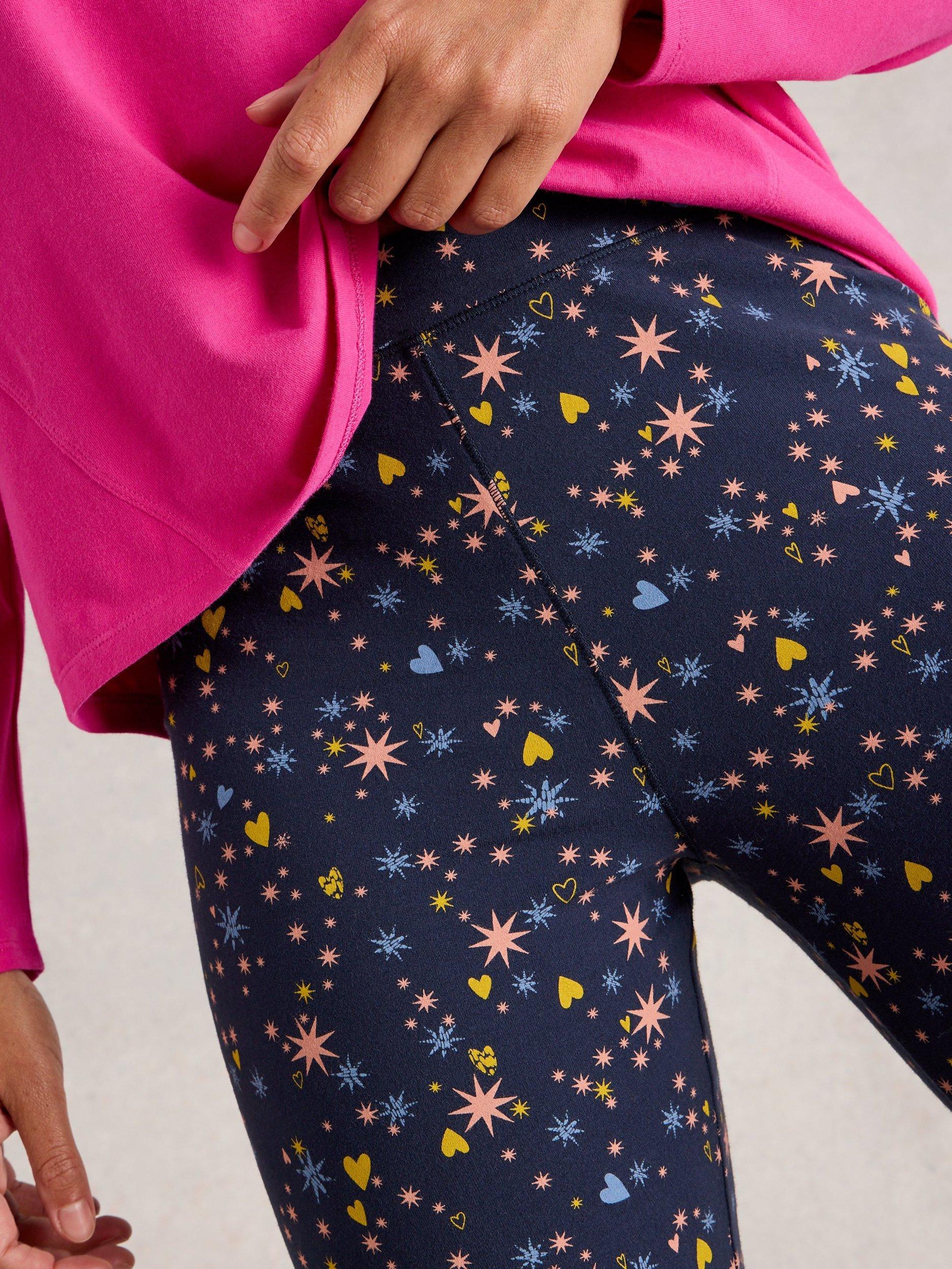 Product image 3 of 6, which shows White Stuff Selena Hearts Pyjama Leggings, Navy/Multi, XS