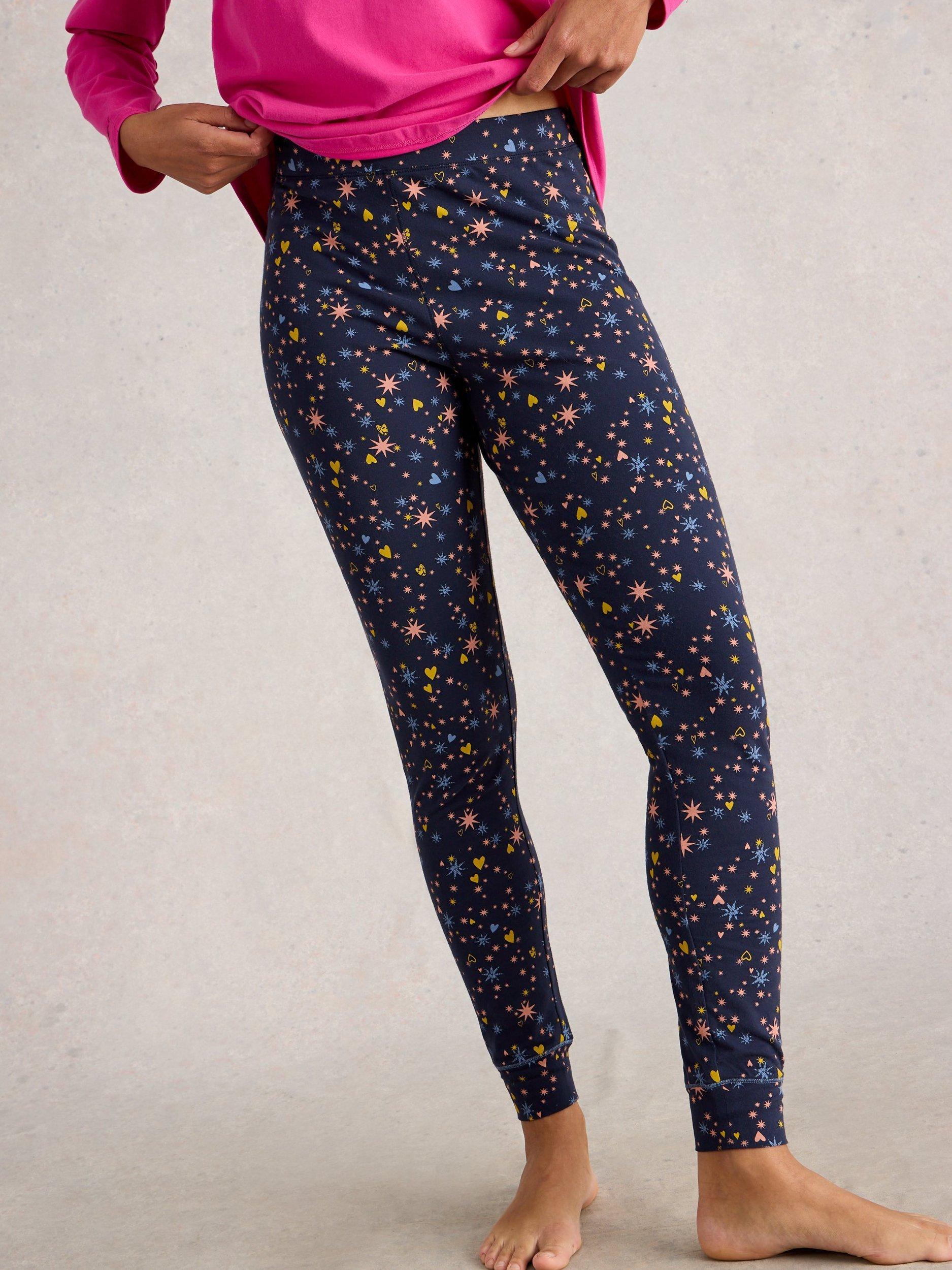 Product image 4 of 6, which shows White Stuff Selena Hearts Pyjama Leggings, Navy/Multi, XS