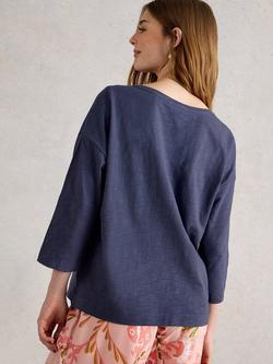 White Stuff Mia Organic Cotton Three Quarter Sleeve Round Neck T-Shirt - view 2, Dark Purple