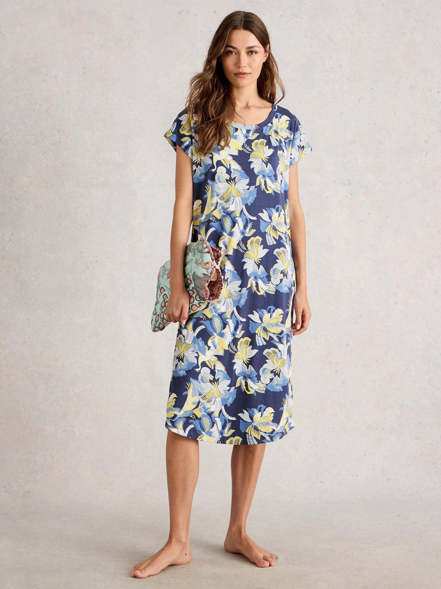 Product image 1 of 6, which shows White Stuff Eva Round Neck Floral Print Midi Nightie , Multi, XS