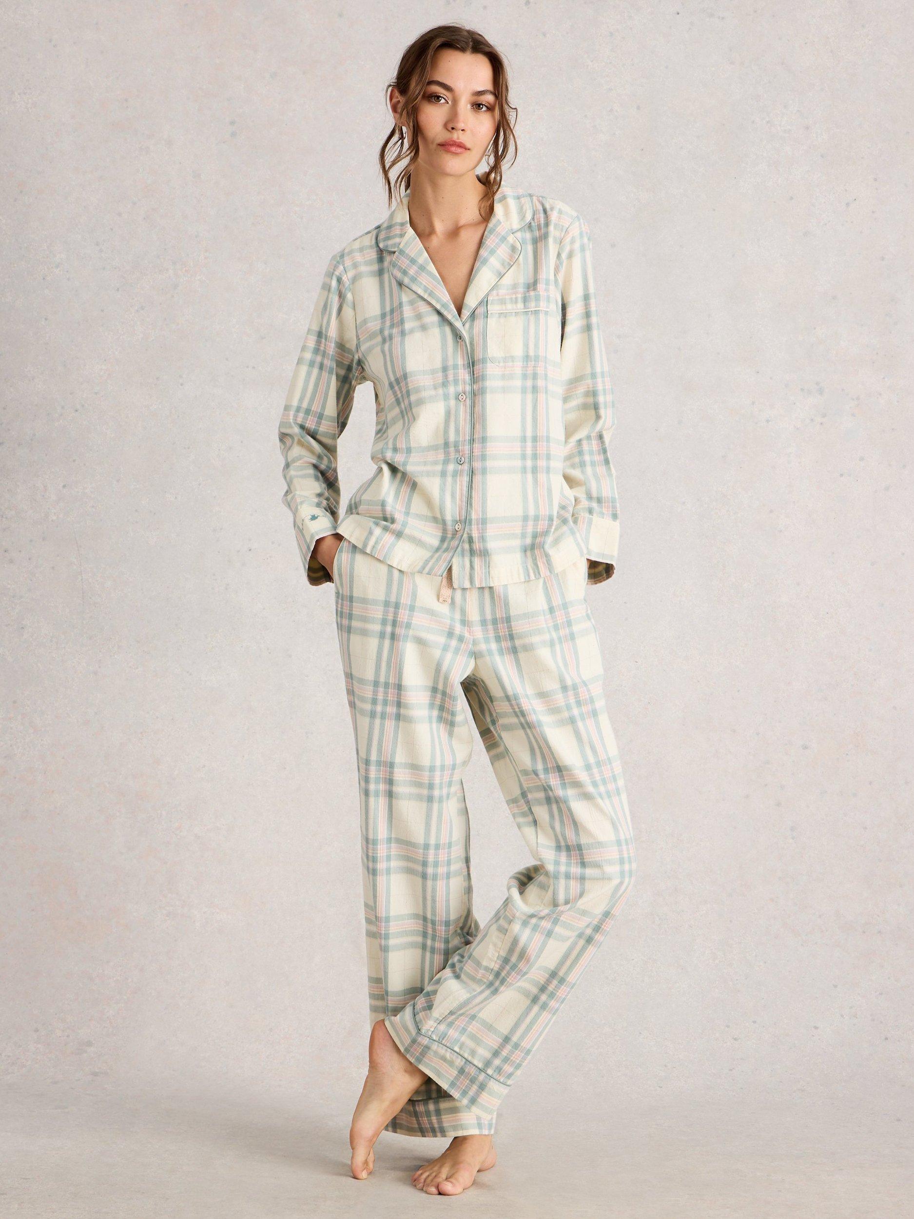 Product image 1 of 6, which shows White Stuff Nina Check Pyjama Shirt, Ivory/Multi, L