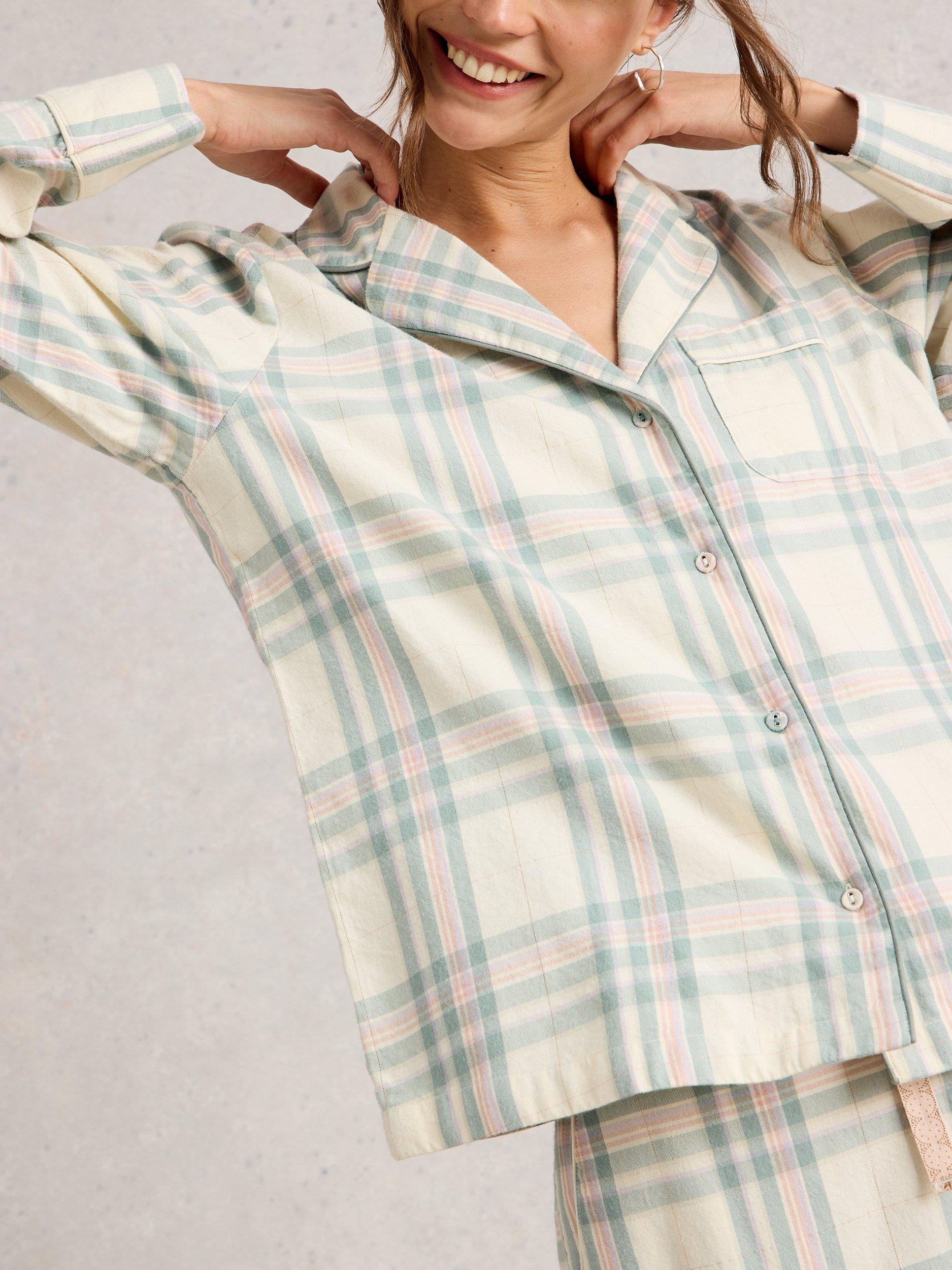 Product image 3 of 6, which shows White Stuff Nina Check Pyjama Shirt, Ivory/Multi, L