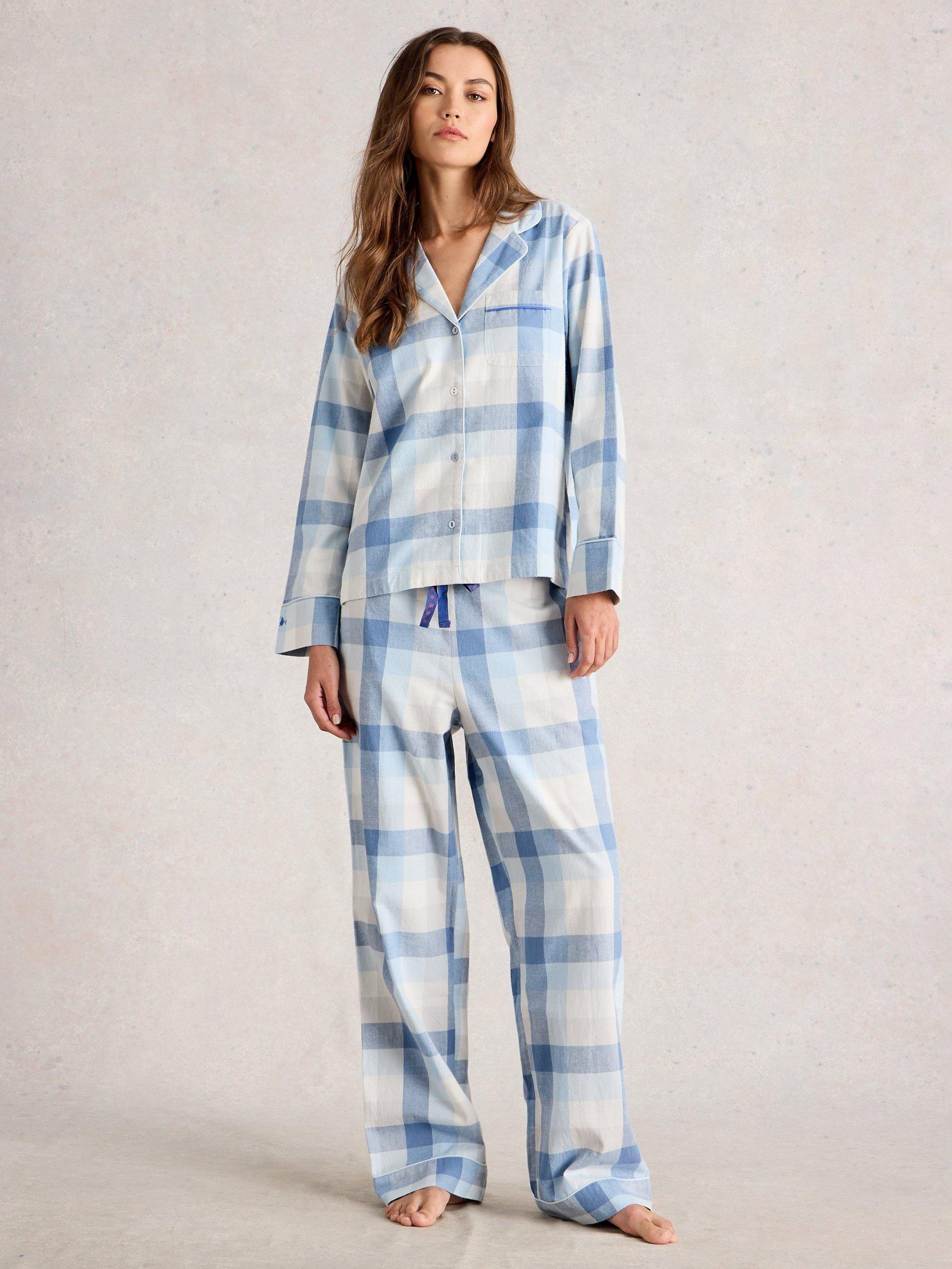 Product image 1 of 6, which shows White Stuff Nina Check Pyjama Shirt, Light Blue, M