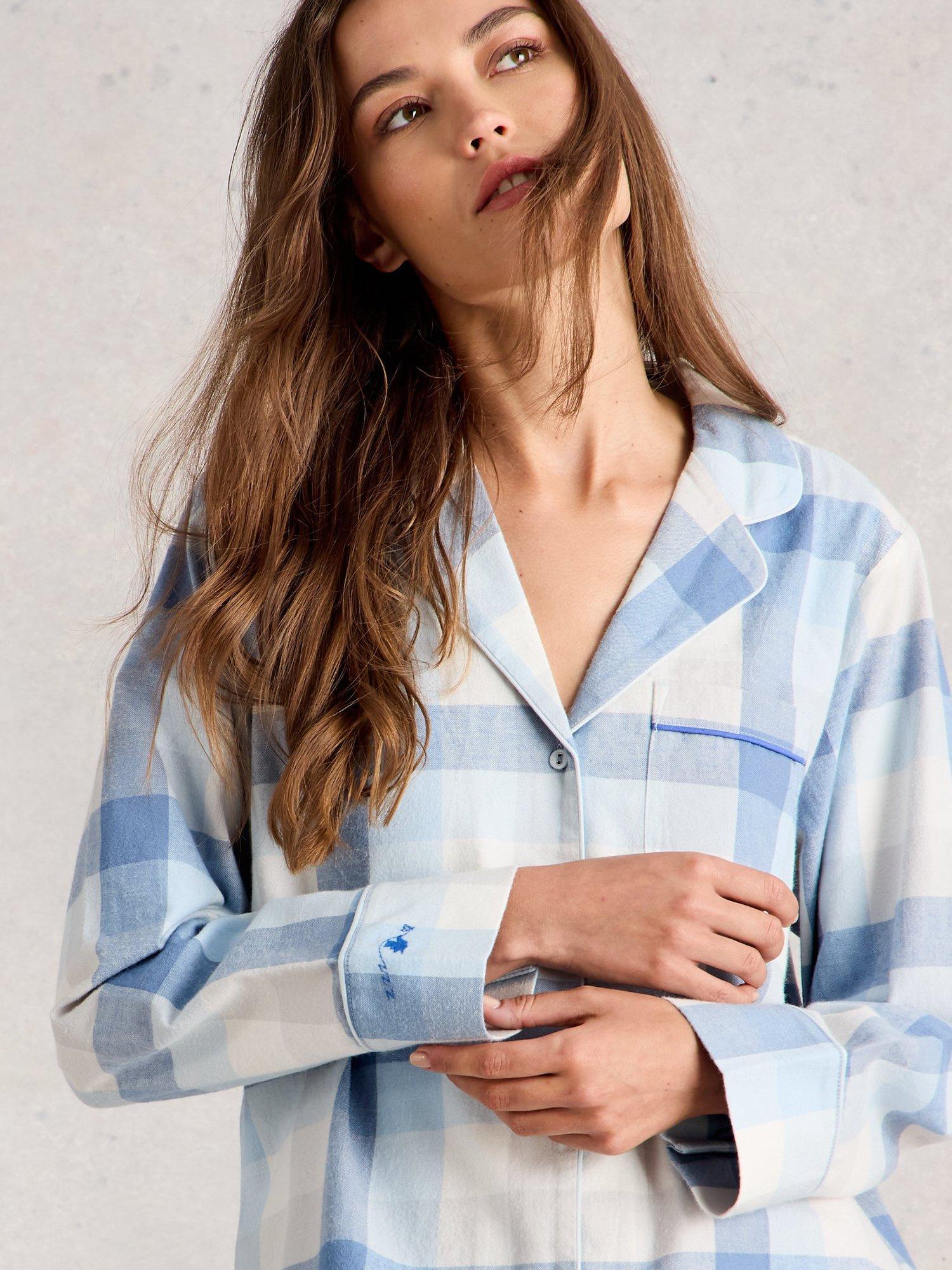 Product image 3 of 6, which shows White Stuff Nina Check Pyjama Shirt, Light Blue, M