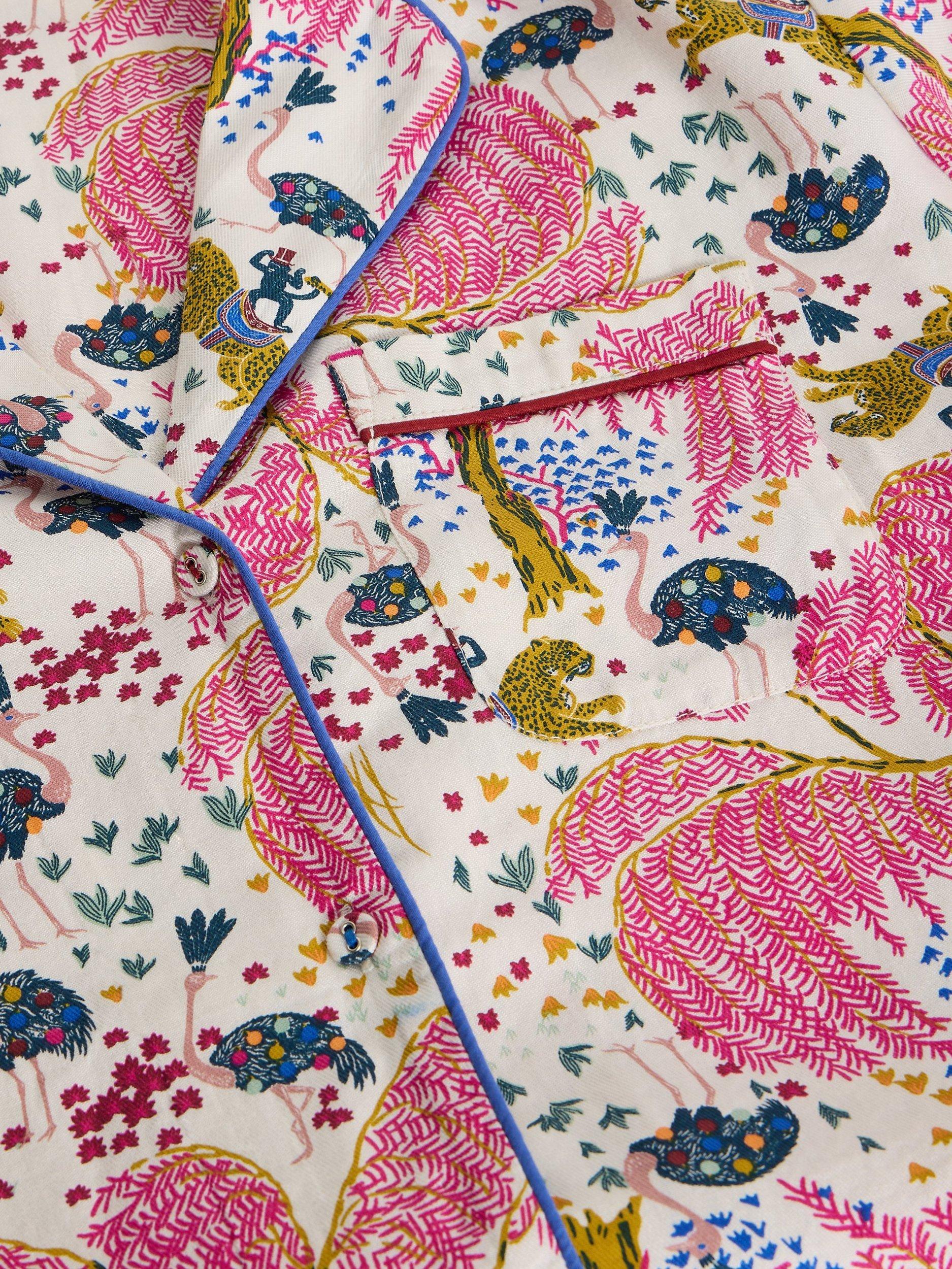 Product image 6 of 6, which shows White Stuff Nina Trees & Birds Button Through Pyjama Top, Natural/Multi, XL