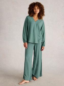 White Stuff Celia Textured Pyjama Top, Dark Green, Dark Green
